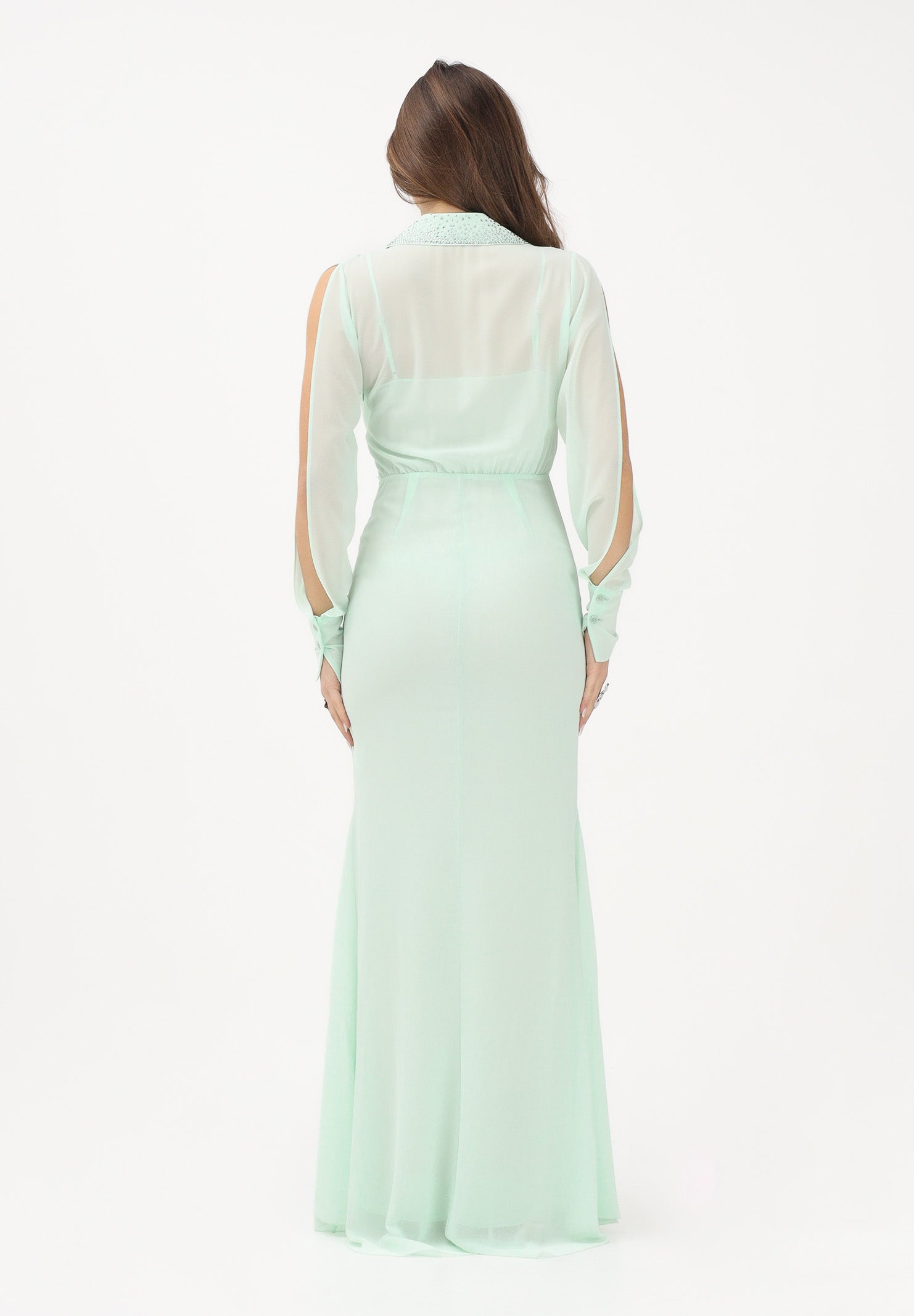 PATRIZIA PEPE Abito lungo verde menta da donna con scollo a V e maniche con cut-out 2A3059AD08 G632 PATRIZIA PEPE 