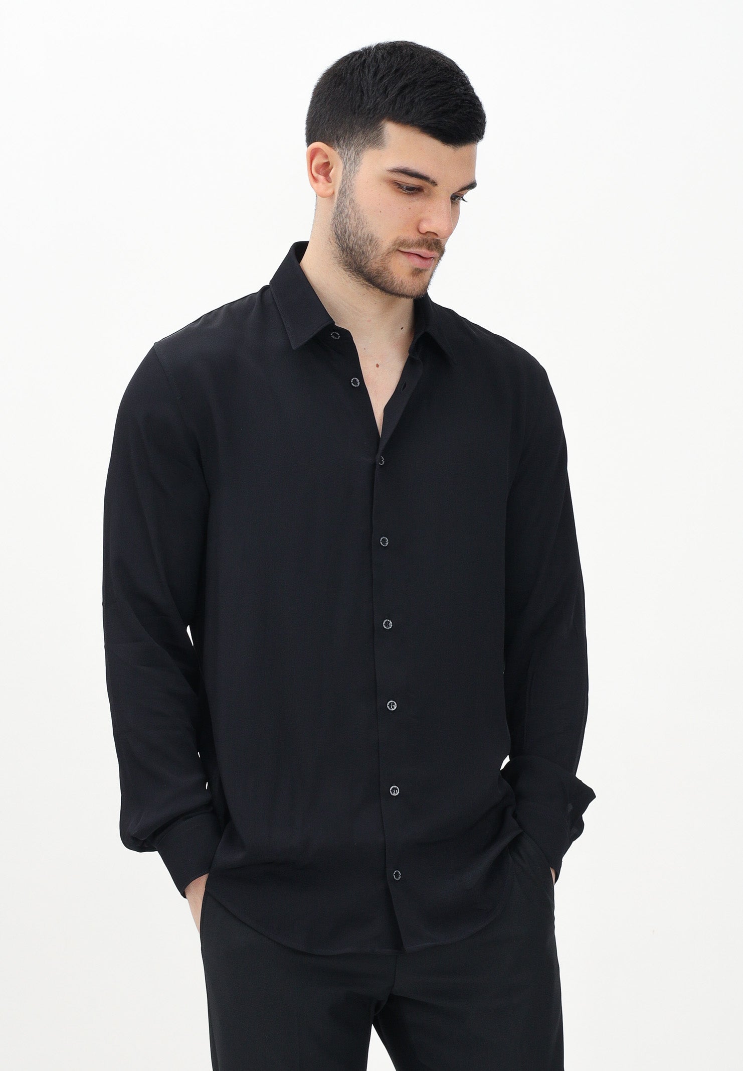 PATRIZIA PEPE Camicia a manica lunga nera da uomo 5C0310A093U K102 PATRIZIA PEPE 