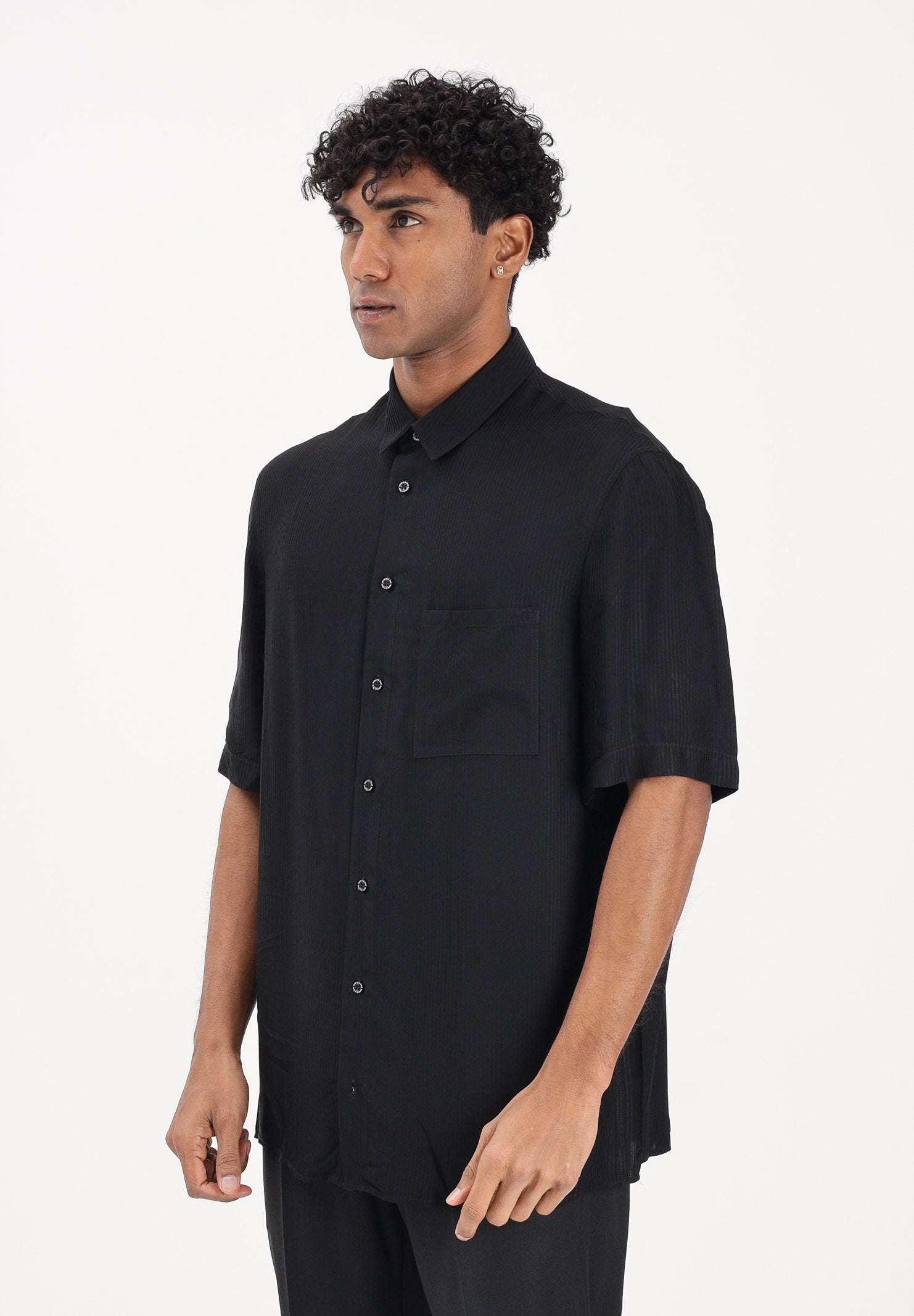 PATRIZIA PEPE Camicia a manica corta nera da uomo in viscosa jacquard 5C312TA093J K103 PATRIZIA PEPE 