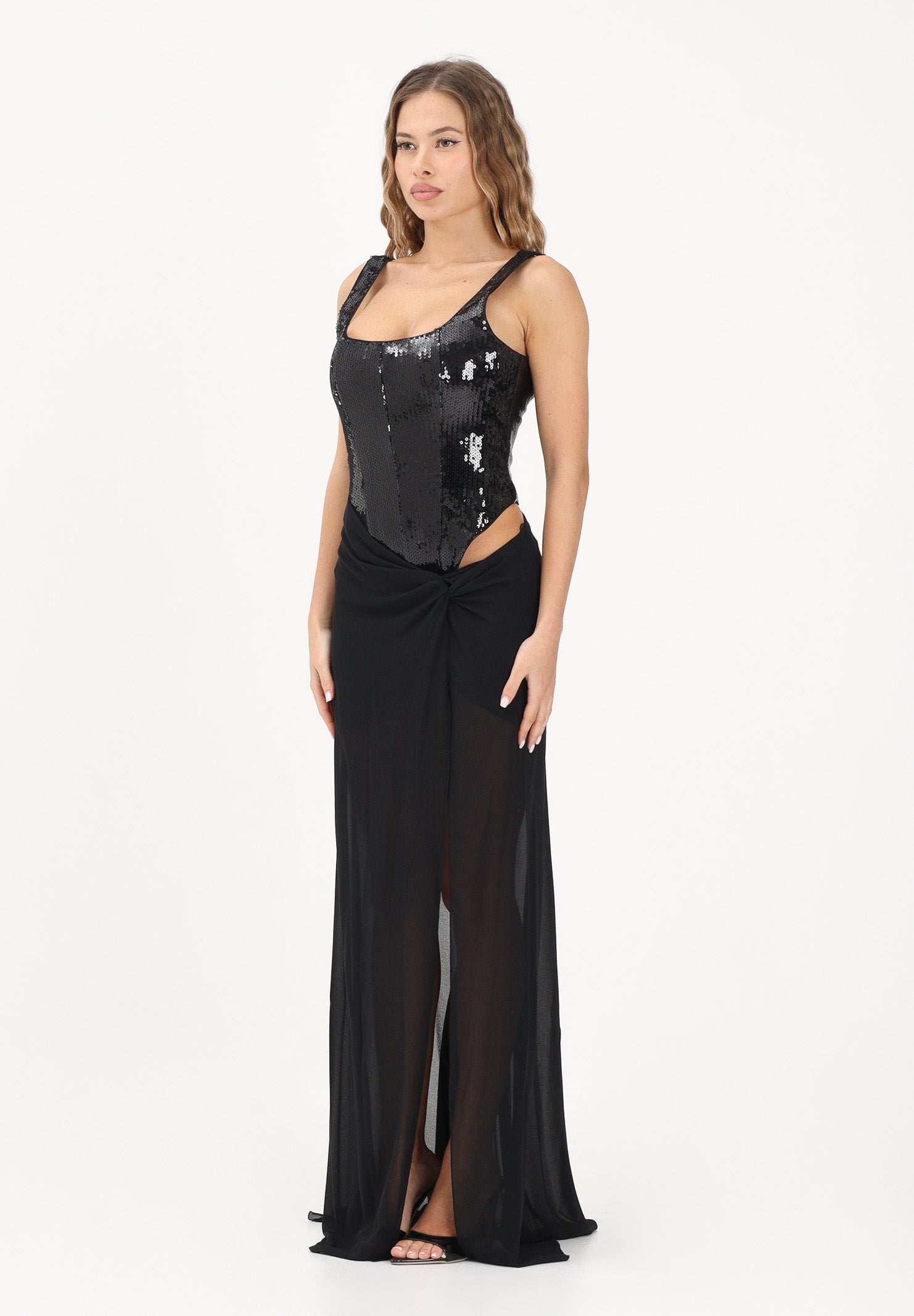 PATRIZIA PEPE Abito lungo nero da donna con bustier in paillettes 8A1629J401 K103 PATRIZIA PEPE 