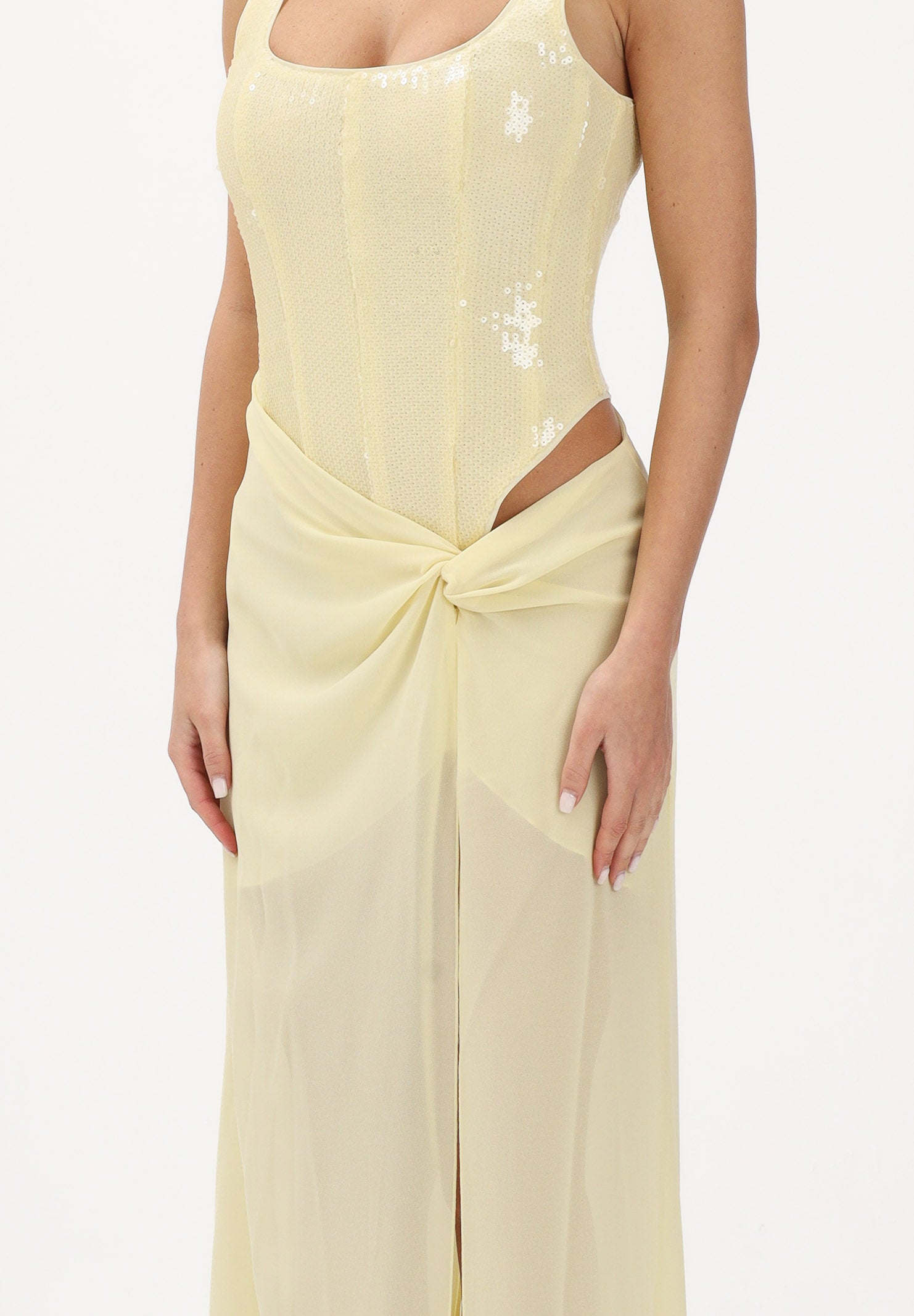 PATRIZIA PEPE Abito lungo giallo da donna con bustier in paillettes 8A1629J401 Y478 PATRIZIA PEPE 