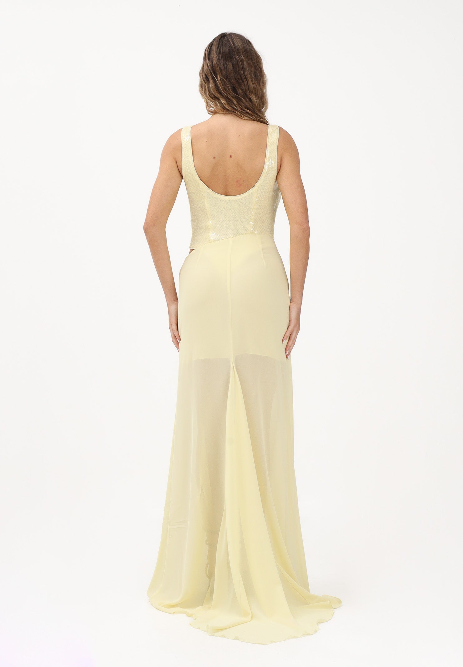 PATRIZIA PEPE Abito lungo giallo da donna con bustier in paillettes 8A1629J401 Y478 PATRIZIA PEPE 