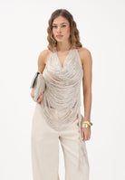 PATRIZIA PEPE Top beige da donna con frange 8F0113J406 W409 PATRIZIA PEPE 