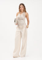 PATRIZIA PEPE Top beige da donna con frange 8F0113J406 W409 PATRIZIA PEPE 