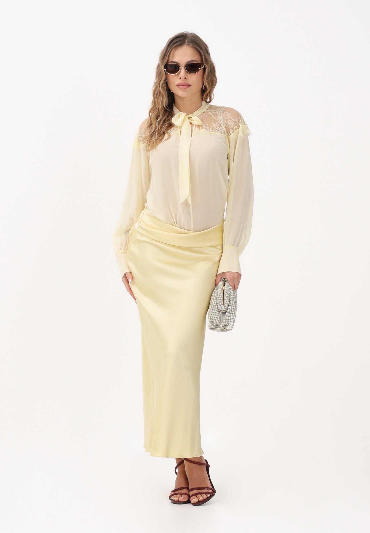 PATRIZIA PEPE Gonna midi gialla da donna con drappeggio 8G0532A269 Y478 PATRIZIA PEPE 