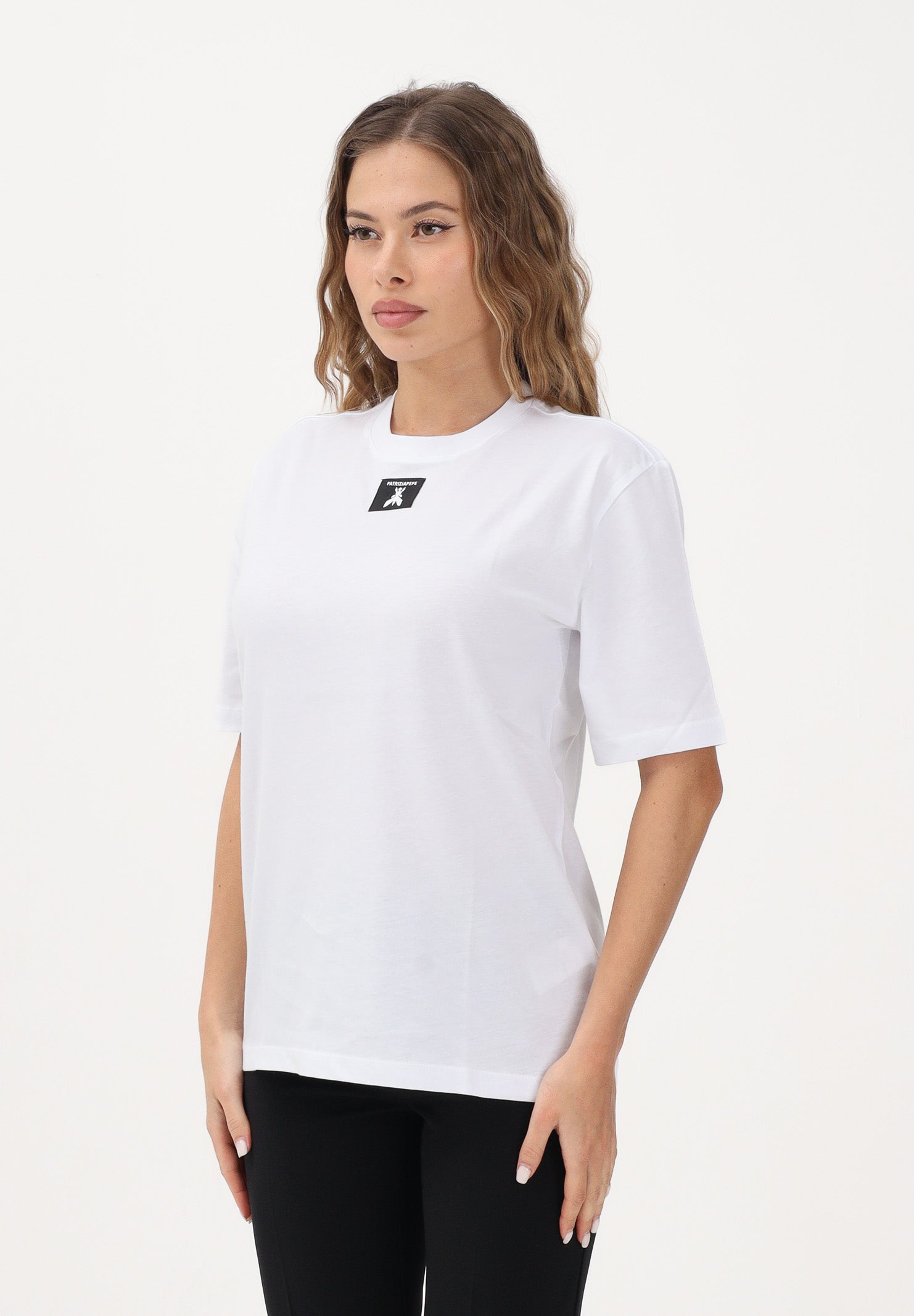 PATRIZIA PEPE T-shirt a manica corta bianca da donna con logo 8M1612J089 W103 PATRIZIA PEPE 