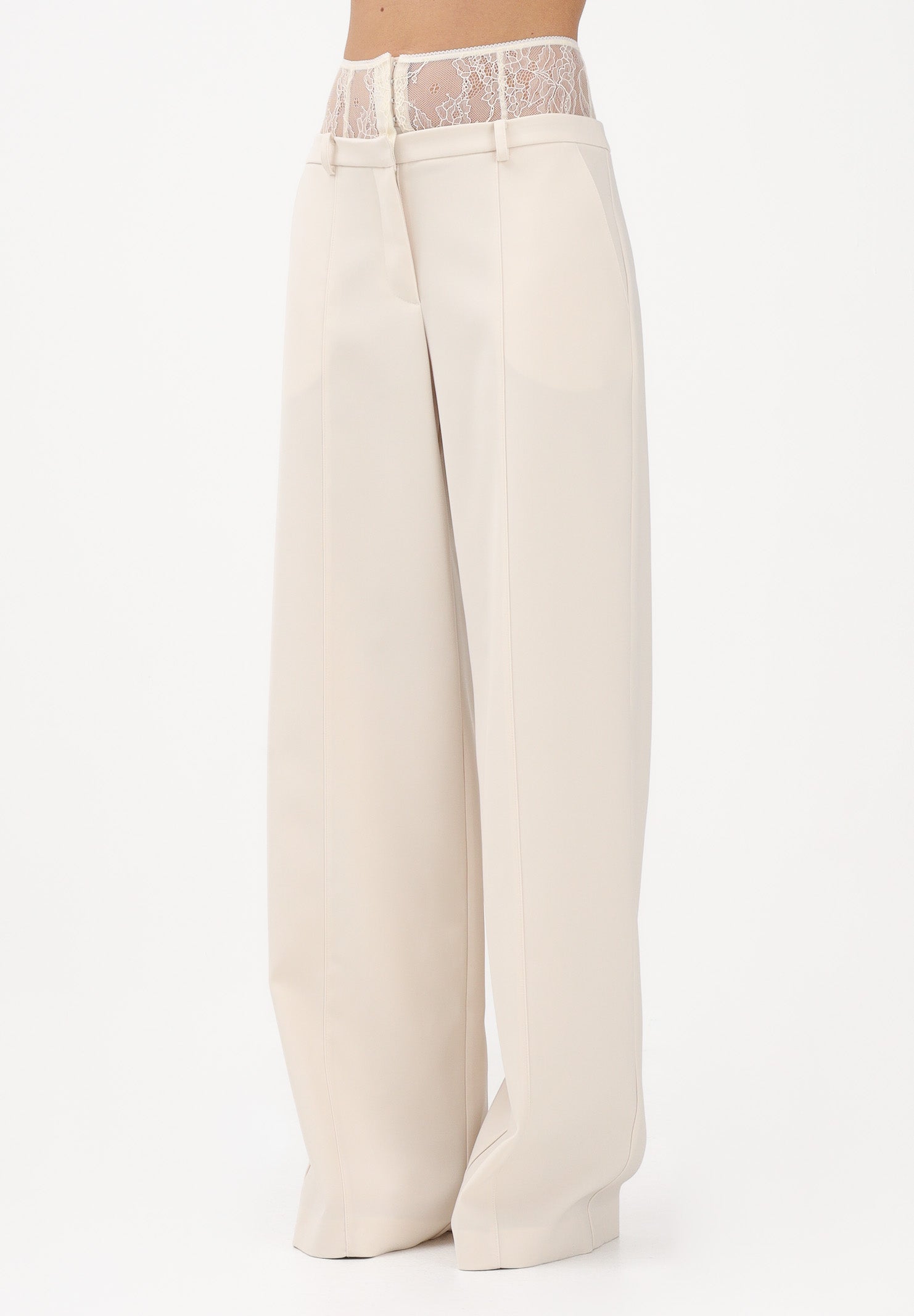 PATRIZIA PEPE Pantalone elegante panna da donna con vita in pizzo 8P0769A6F5 W409 PATRIZIA PEPE 