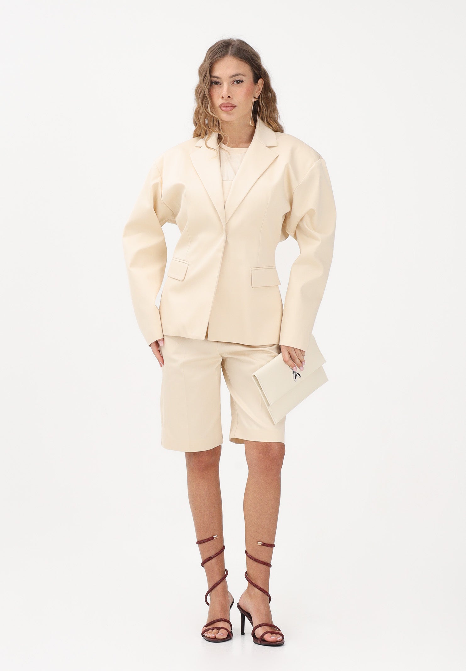 PATRIZIA PEPE Giacca monopetto panna da donna con cintura 8S0568A689 W409 PATRIZIA PEPE 