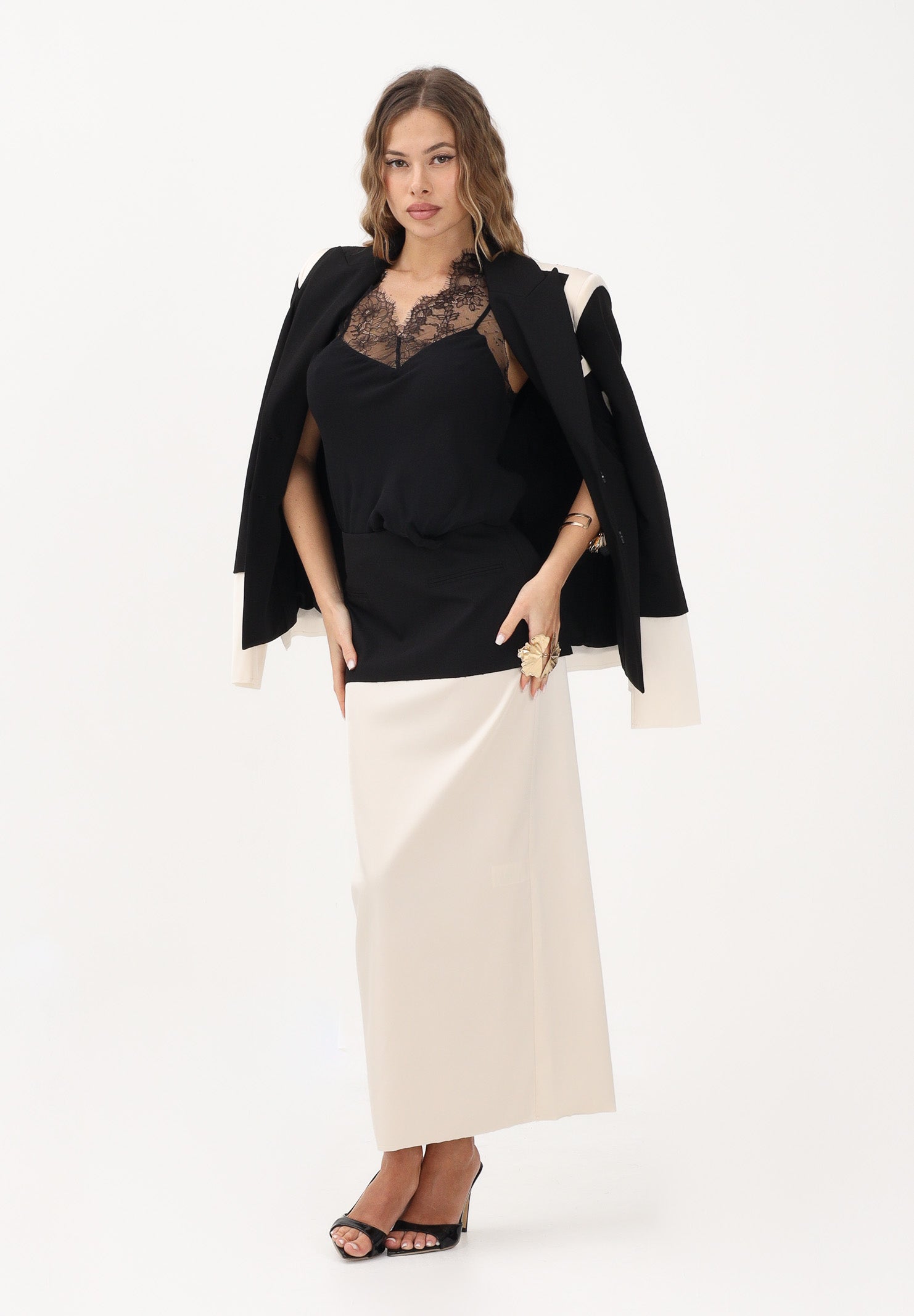PATRIZIA PEPE Giacca monopetto nera e panna da donna 8S0571A498 FG53 PATRIZIA PEPE 