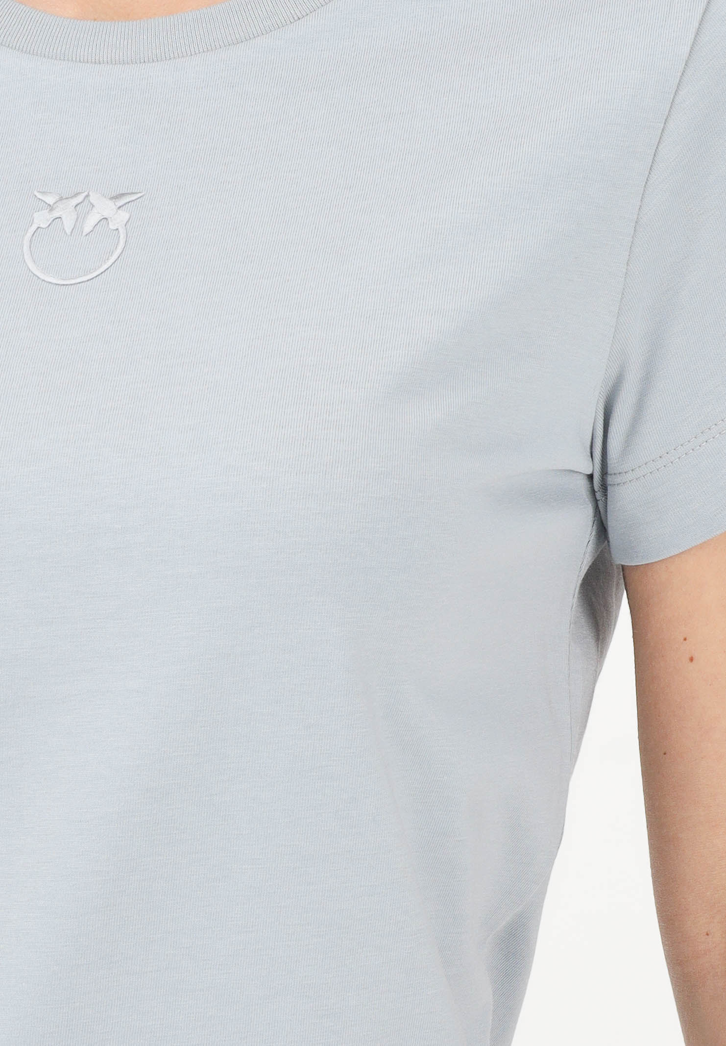 PINKO T-shirt a manica corta azzurro arona da donna con ricamo logo Love Birds 100355A339 E87 PINKO 