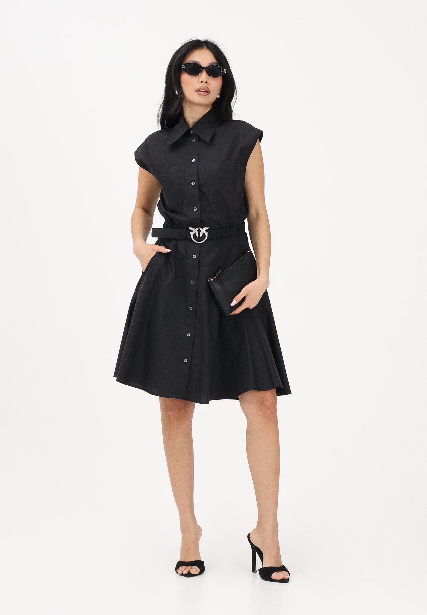 PINKO Abito chemisier nero da donna con cintura 103111A2LD Z99 PINKO 