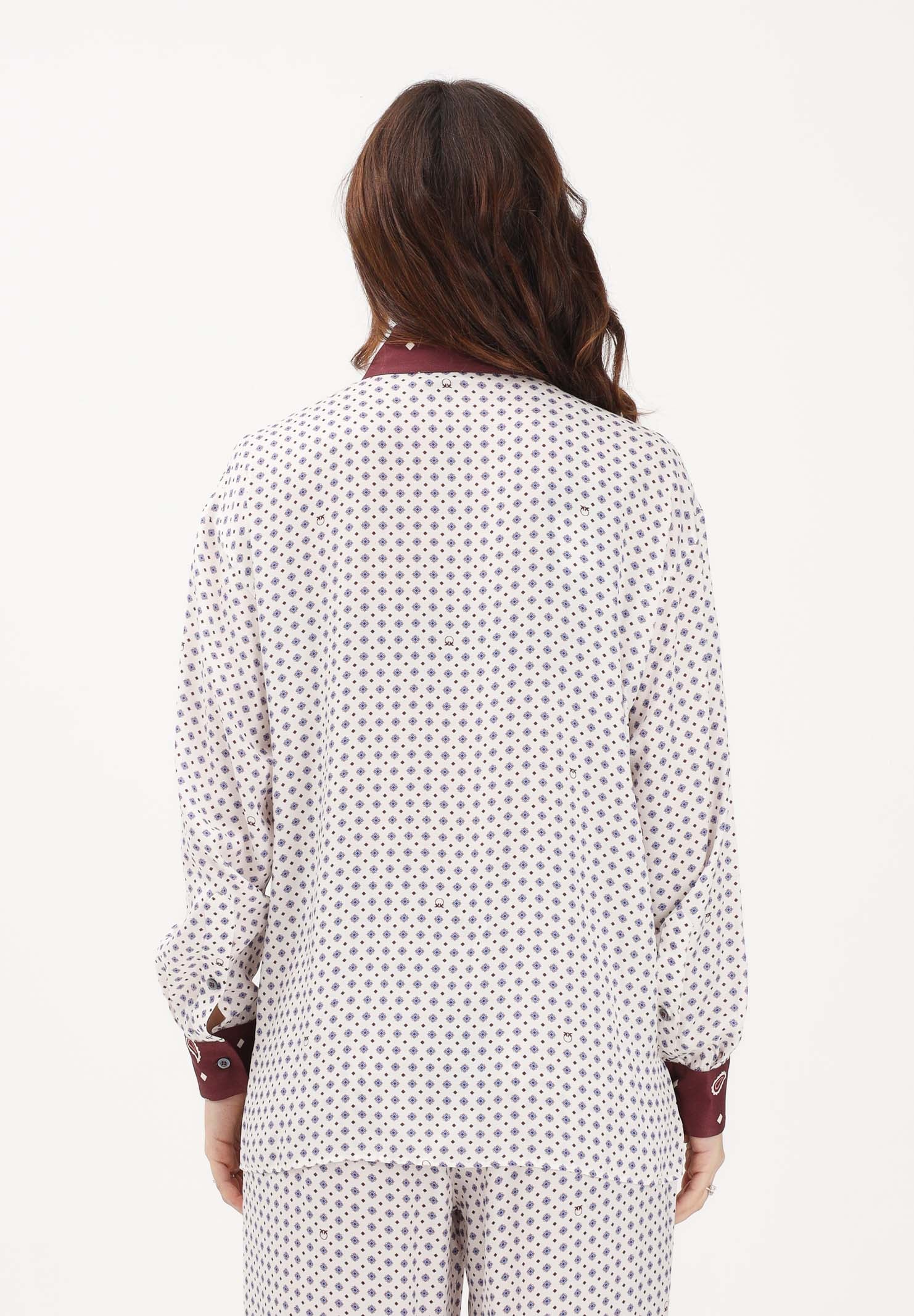 PINKO Camicia a manica lunga bianca e bordeaux da donna con motivo cravatteria e stampa piazzata 106202A31K YR1 PINKO 