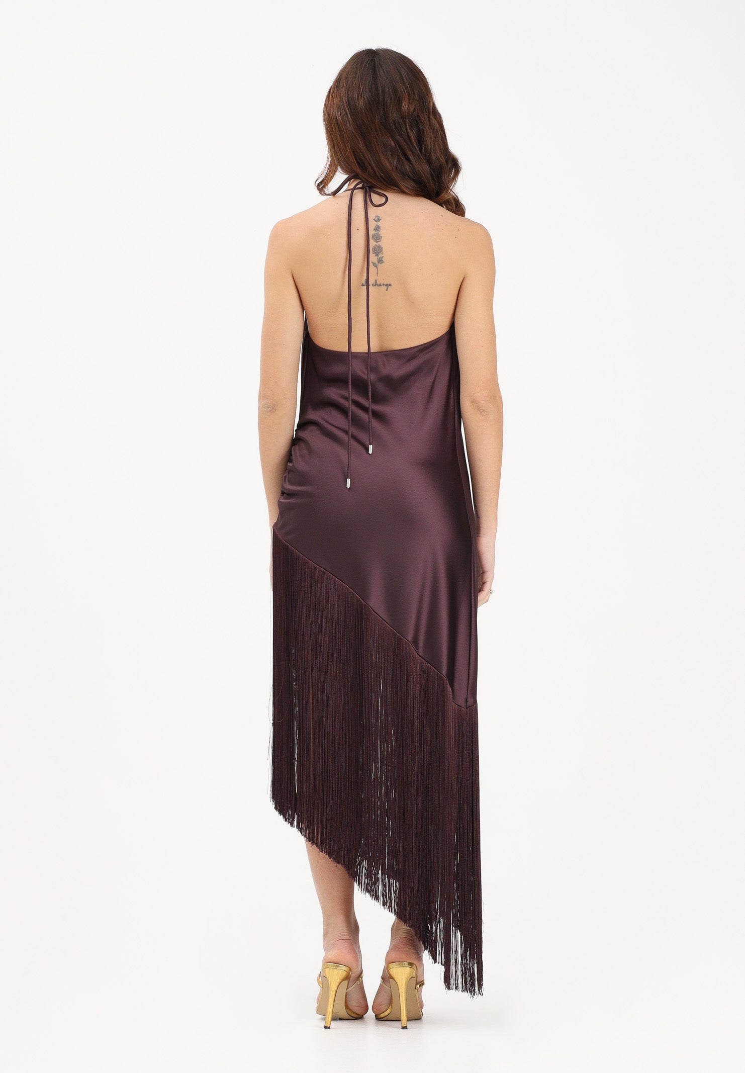 PINKO Abito midi bordeaux da donna in satin con frange 106430A33D R57 PINKO 