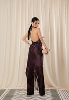 PINKO Abito midi bordeaux da donna in satin con frange 106430A33D R57 PINKO 
