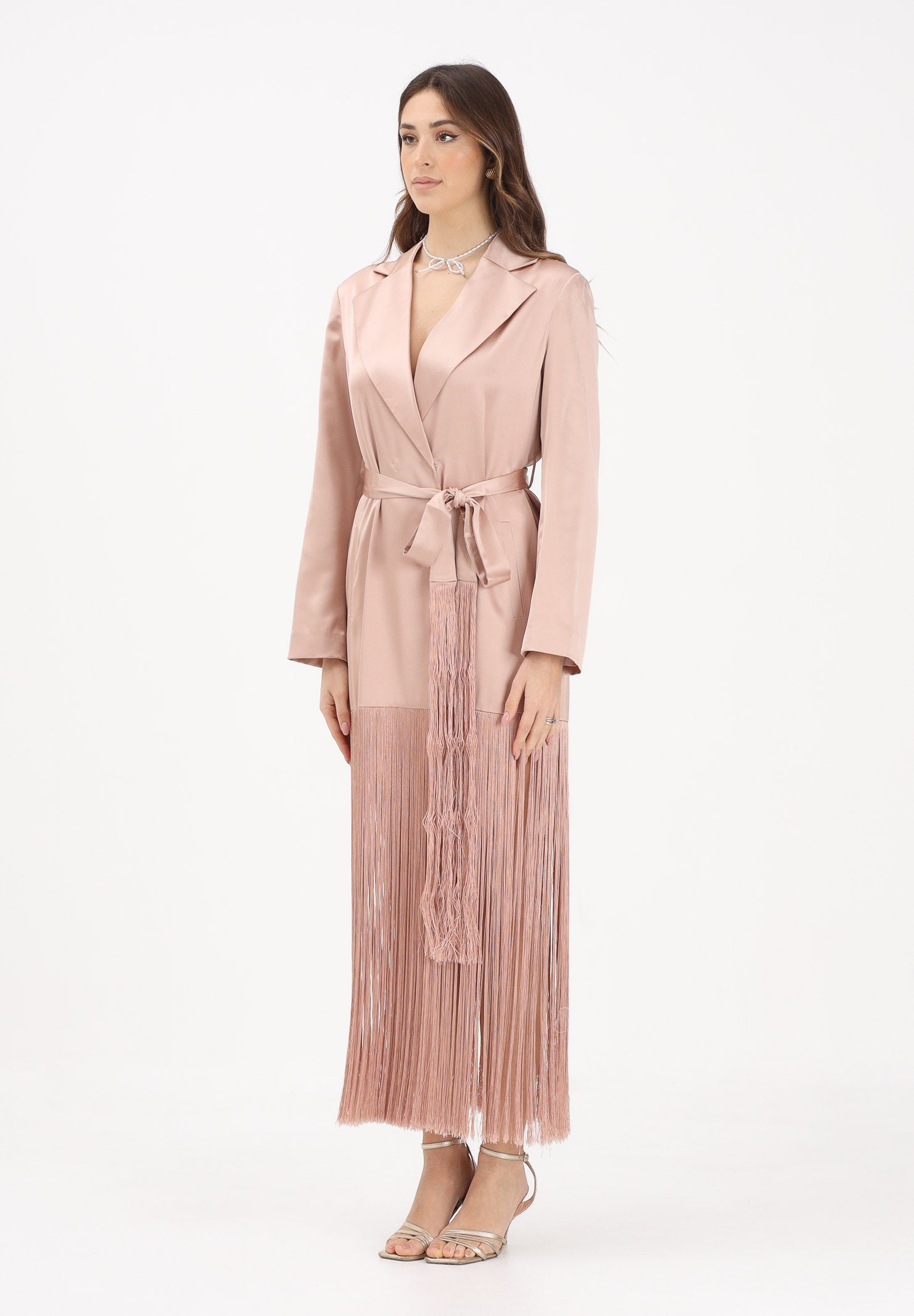 PINKO Abito lungo rosa da donna in satin con frange 106431A33D Q35 PINKO 