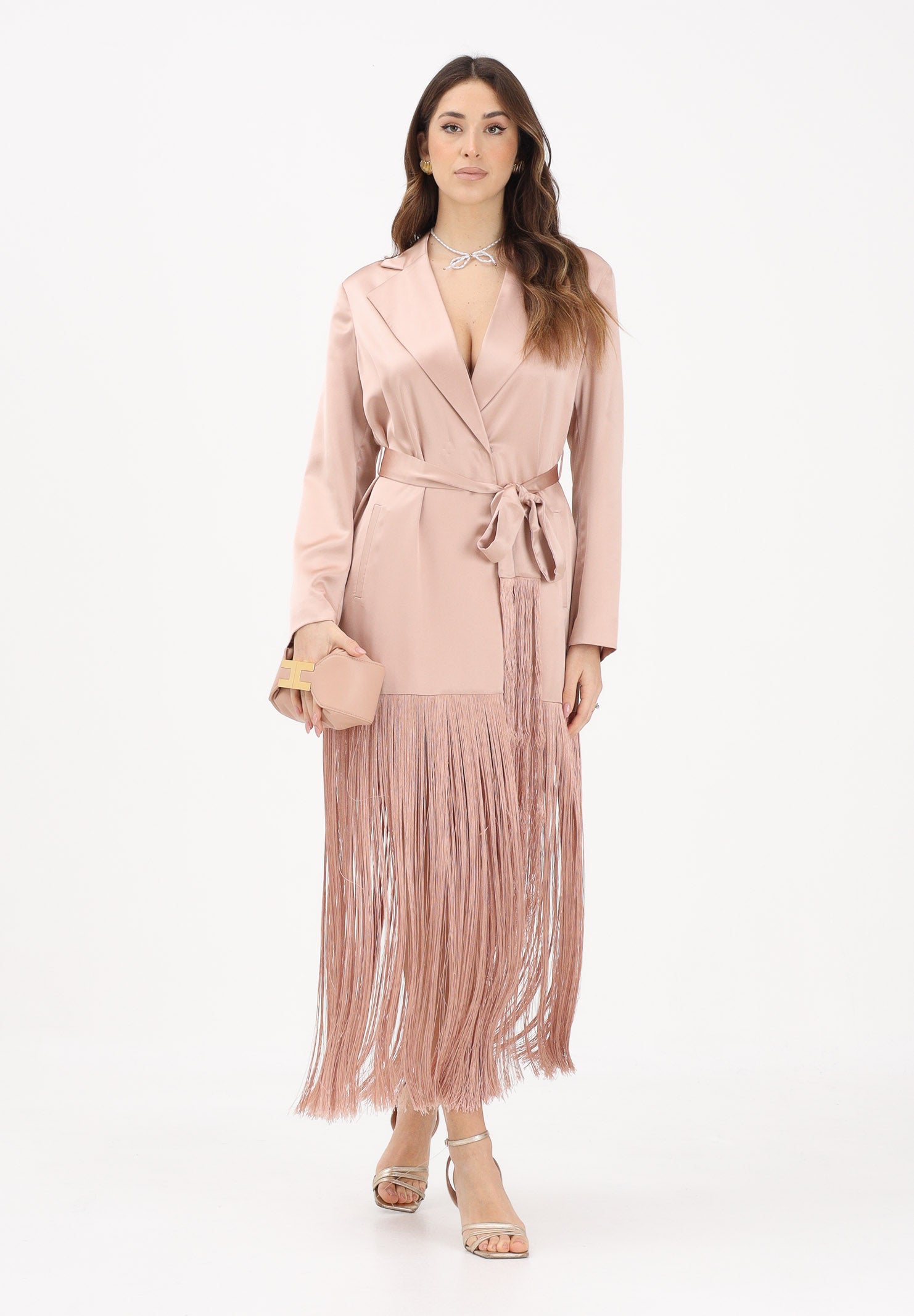 PINKO Abito lungo rosa da donna in satin con frange 106431A33D Q35 PINKO 