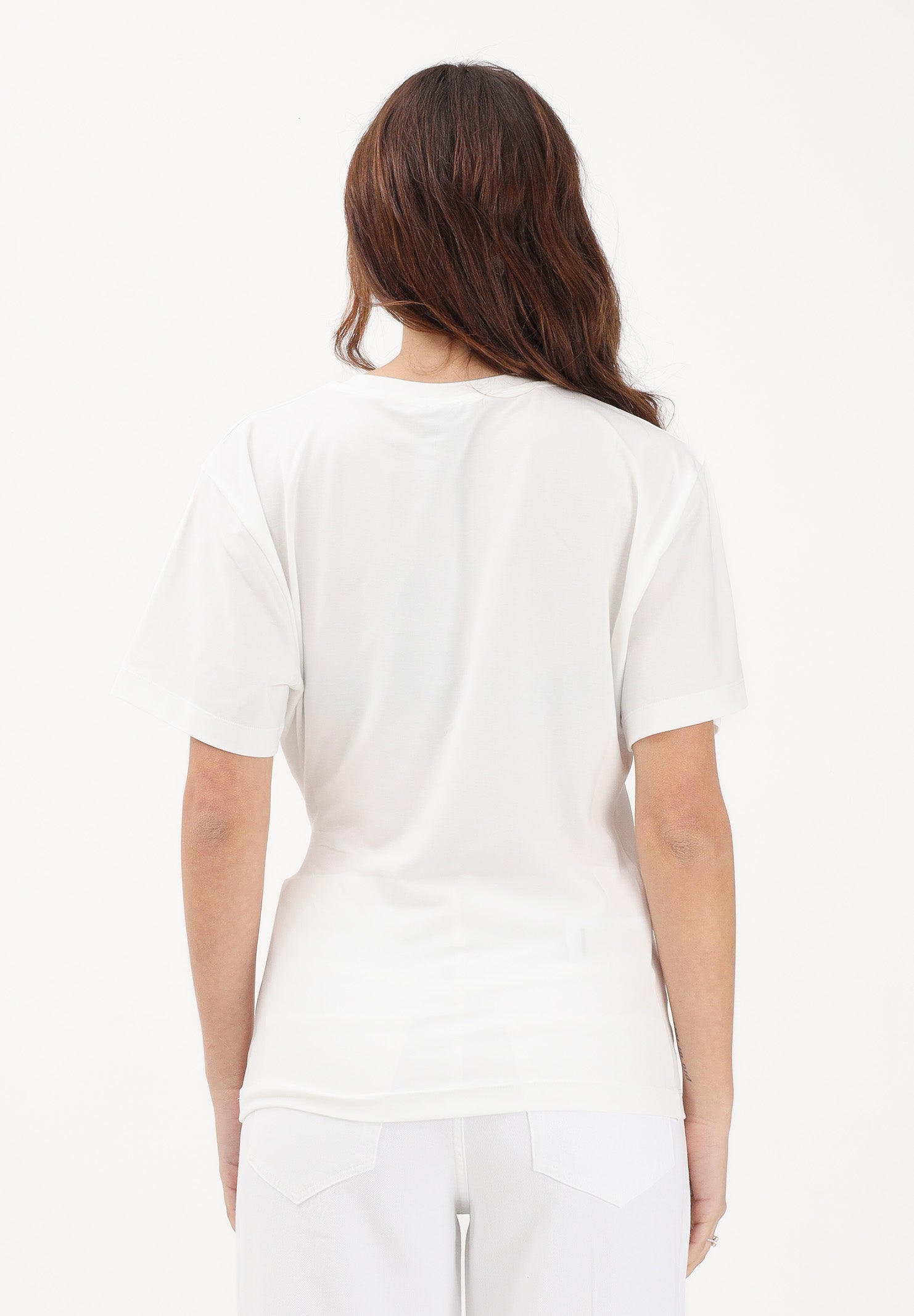 PINKO T-shirt a manica corta bianca da donna con drappeggio e dettaglio dorato 106455A35D Z05 PINKO 