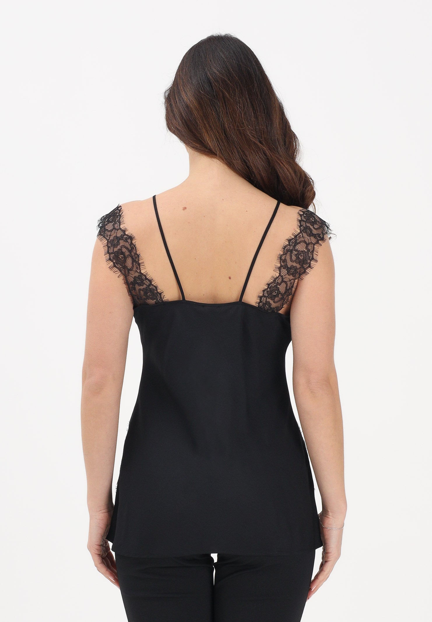 PINKO Top nero da donna con inserti in pizzo 106623A385 Z99 PINKO 