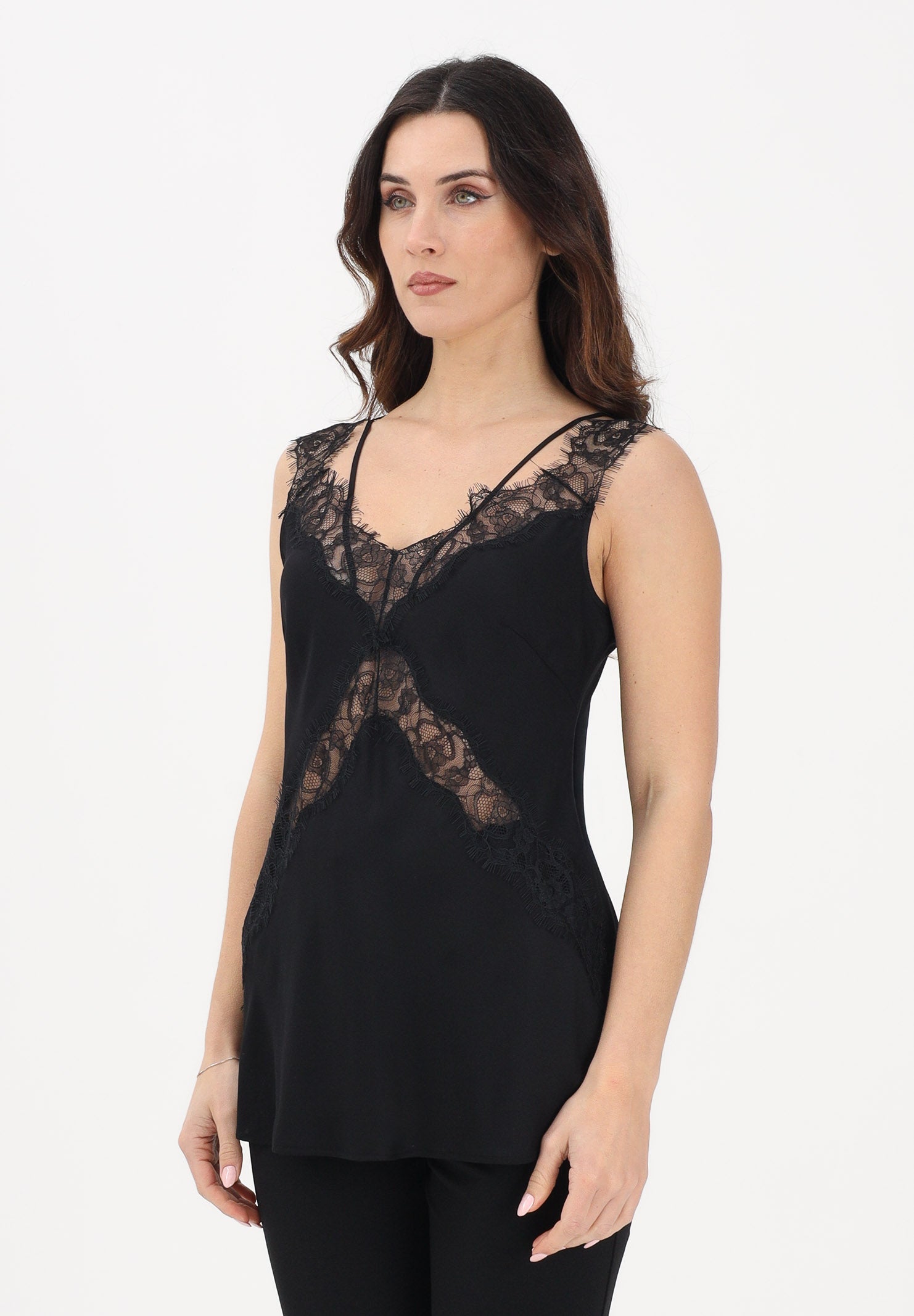 PINKO Top nero da donna con inserti in pizzo 106623A385 Z99 PINKO 