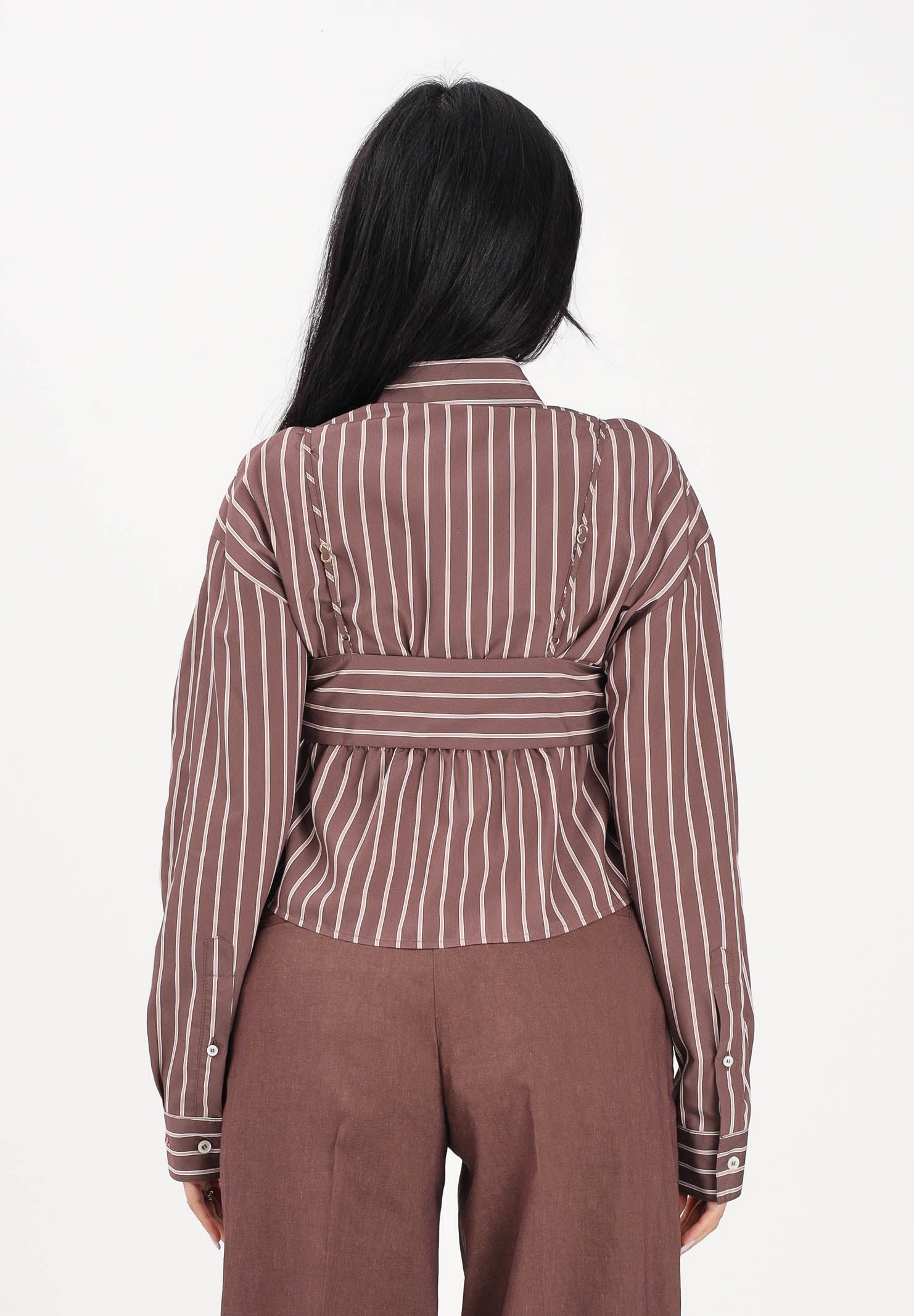 PINKO Camicia a manica lunga marrone da donna con motivo a righe 106672A33Q LN1 PINKO 