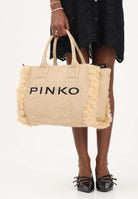 PINKO Borsa a mano in rafia beige da donna con logo 106673A39Y HZ3Q PINKO 
