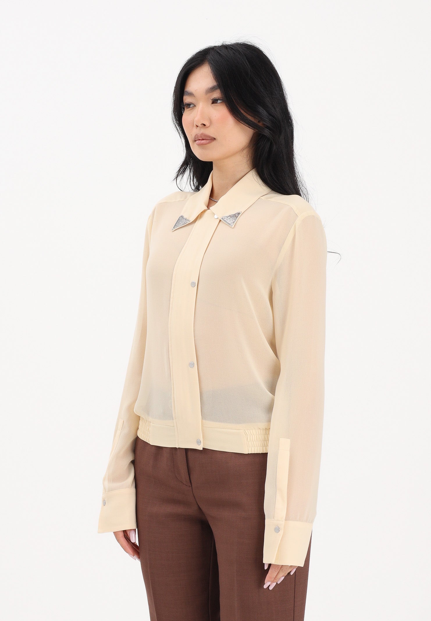 PINKO Camicia a manica lunga gialla da donna con dettagli metallici 106791A3AT C19 PINKO 