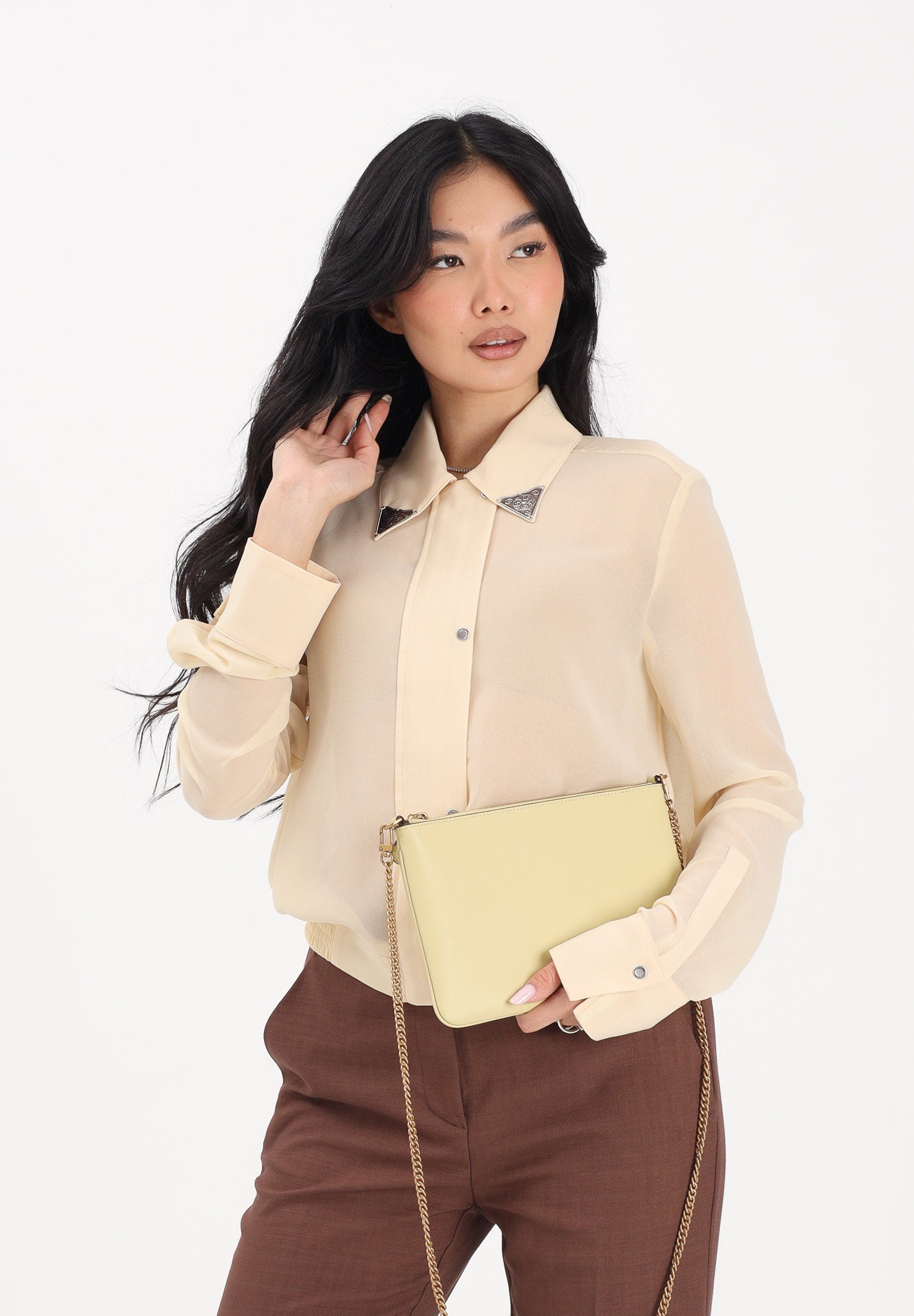 PINKO Camicia a manica lunga gialla da donna con dettagli metallici 106791A3AT C19 PINKO 