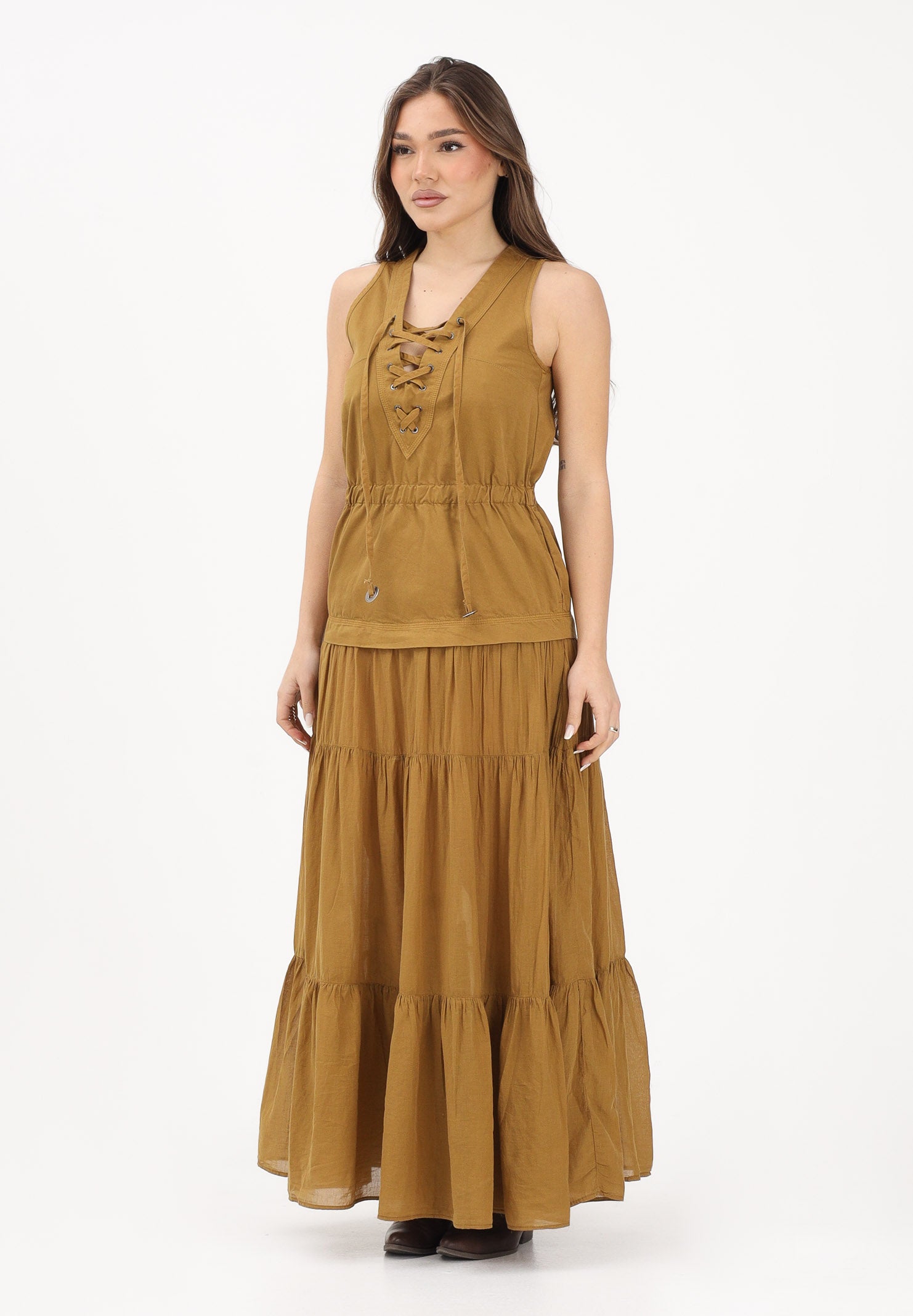 PINKO Abito lungo kiwi da donna con balza e nastri 106822A3AX L25 PINKO 