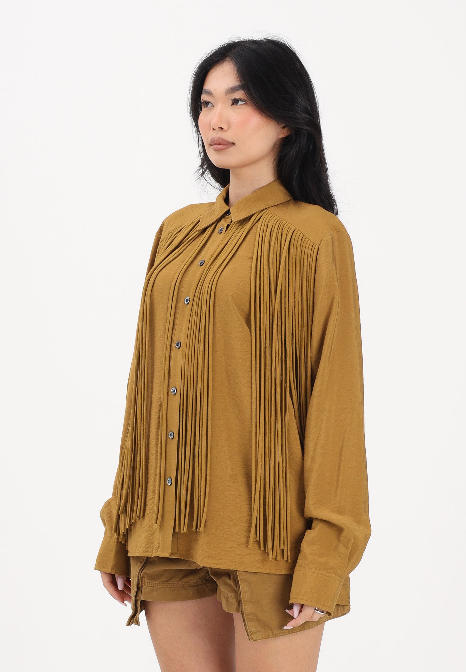 PINKO Camicia a manica lunga kiwi da donna con frange 106824A3AY L25 PINKO 