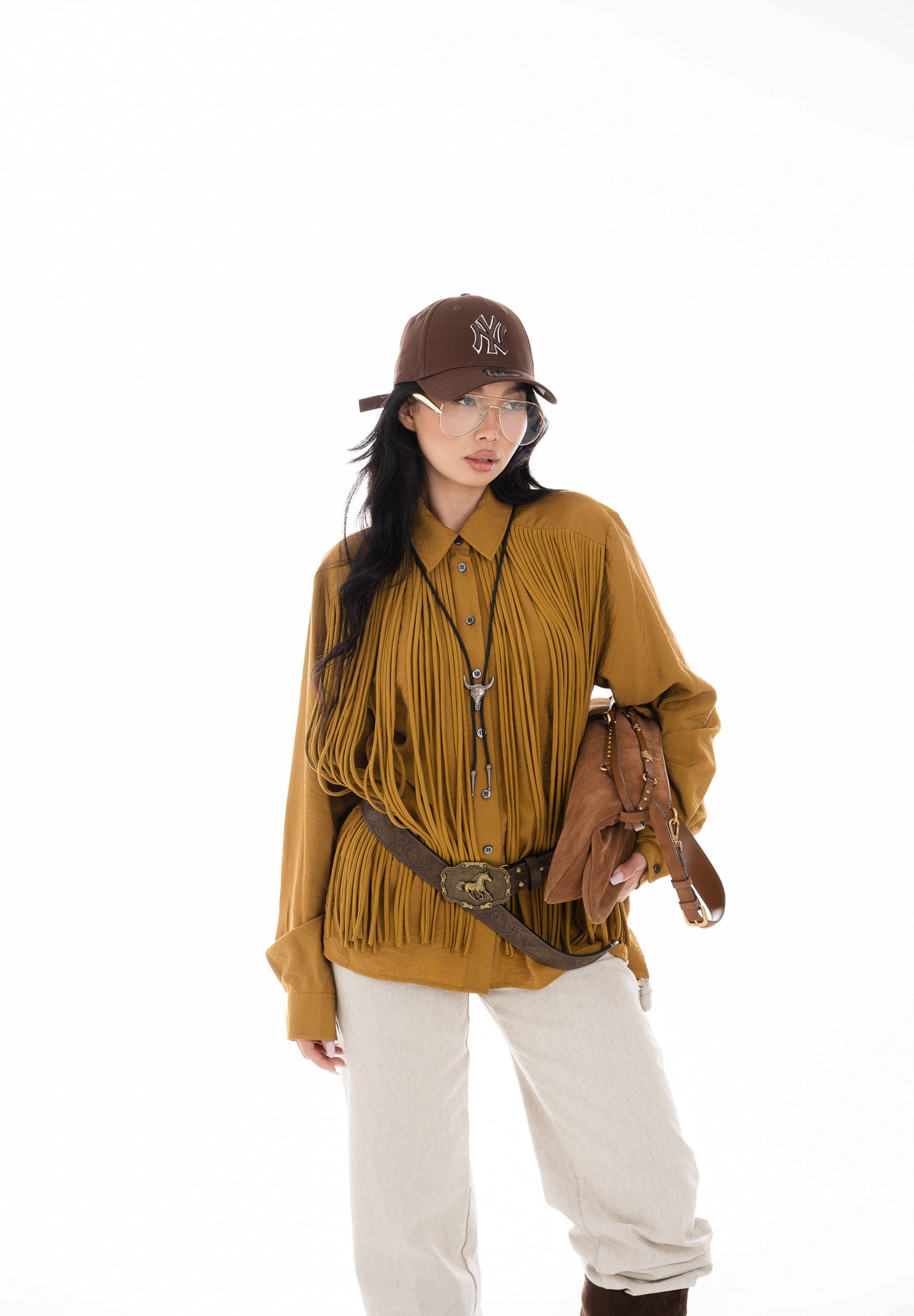 PINKO Camicia a manica lunga kiwi da donna con frange 106824A3AY L25 PINKO 