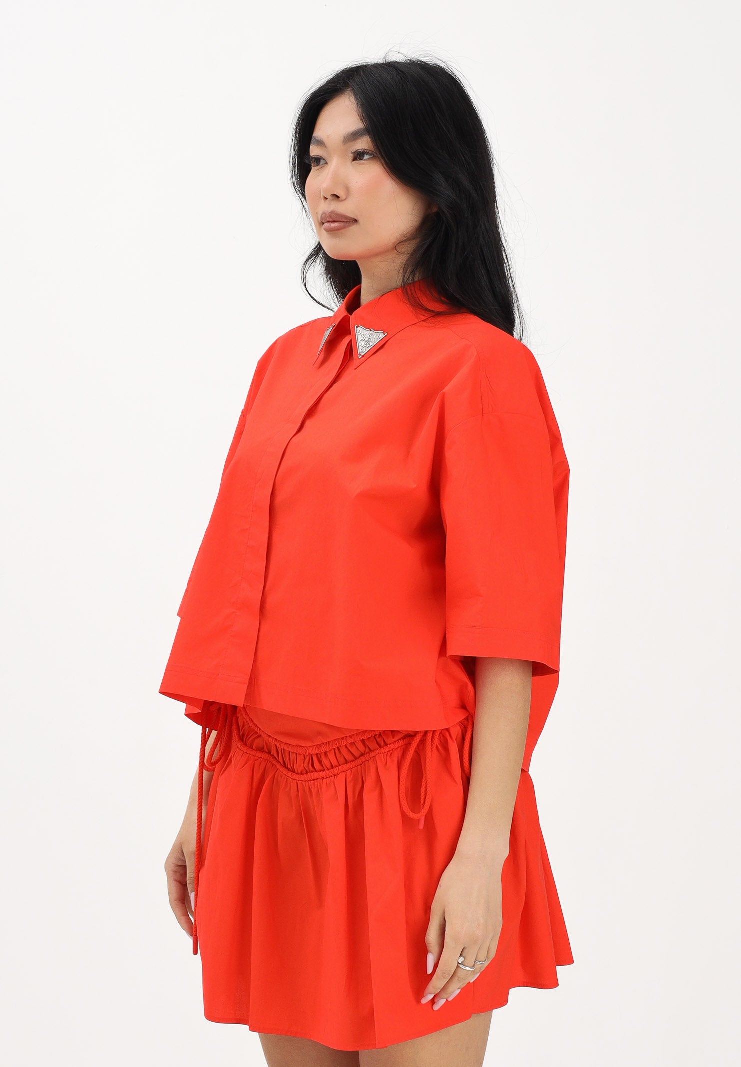 PINKO Camicia a manica corta arancione da donna con dettaglio gioiello 106826A2LD A99 PINKO 