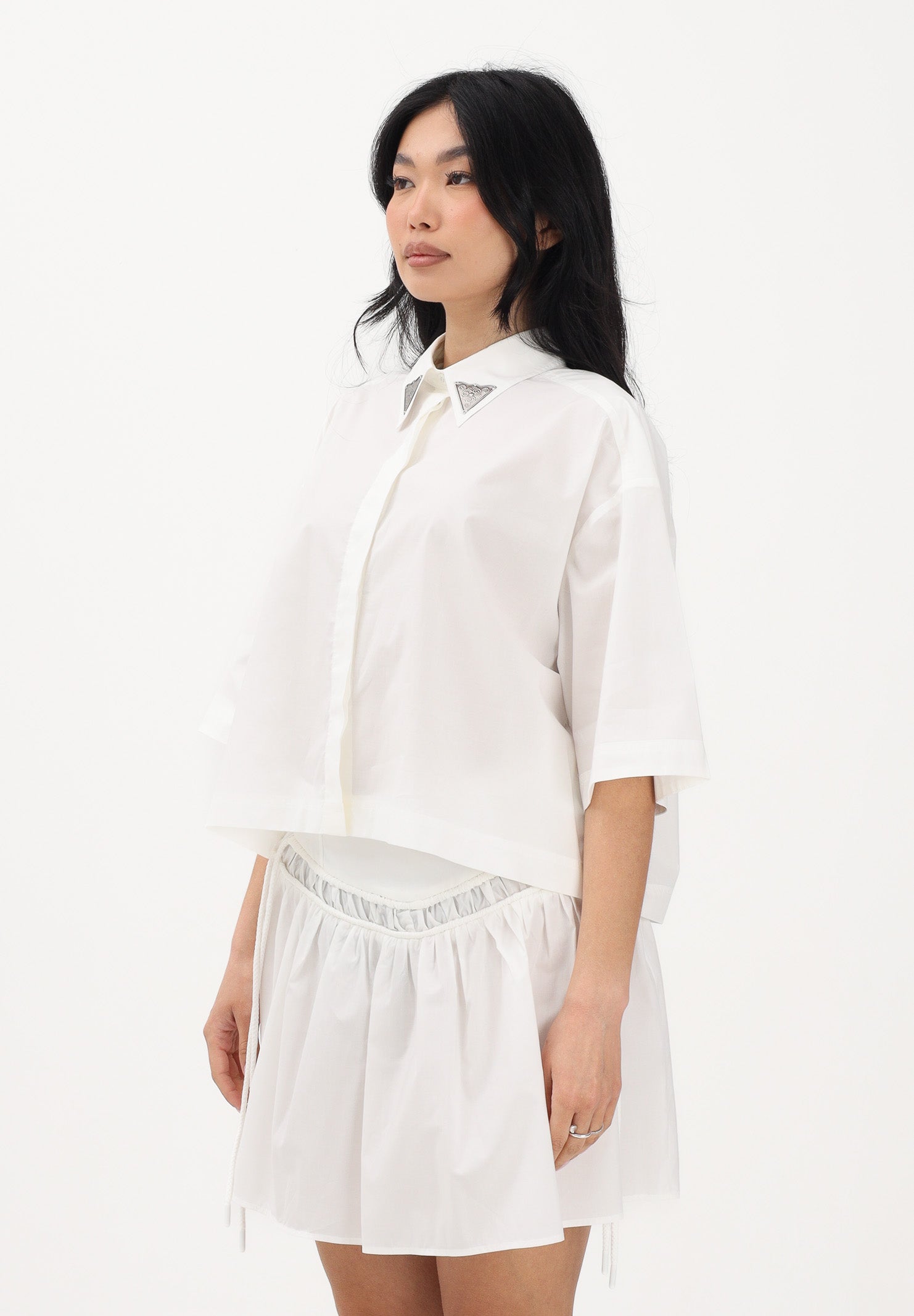 PINKO Camicia a manica corta bianca da donna con dettaglio gioiello 106826A2LD Z05 PINKO 