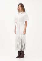 PINKO Abito midi chemisier bianco da donna con frange 106827A2LD Z05 PINKO 