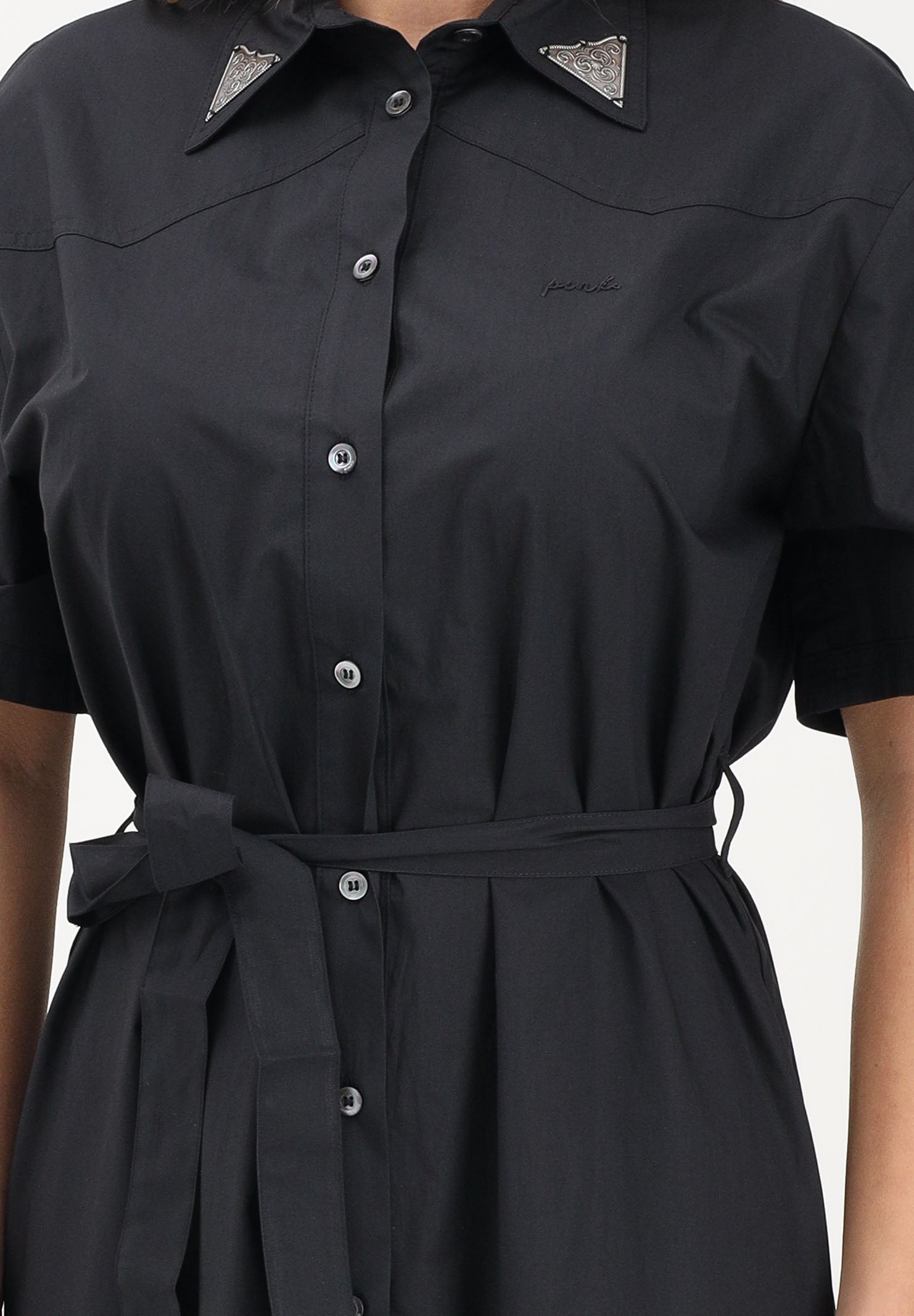 PINKO Abito midi chemisier nero da donna con frange 106827A2LD Z99 PINKO 