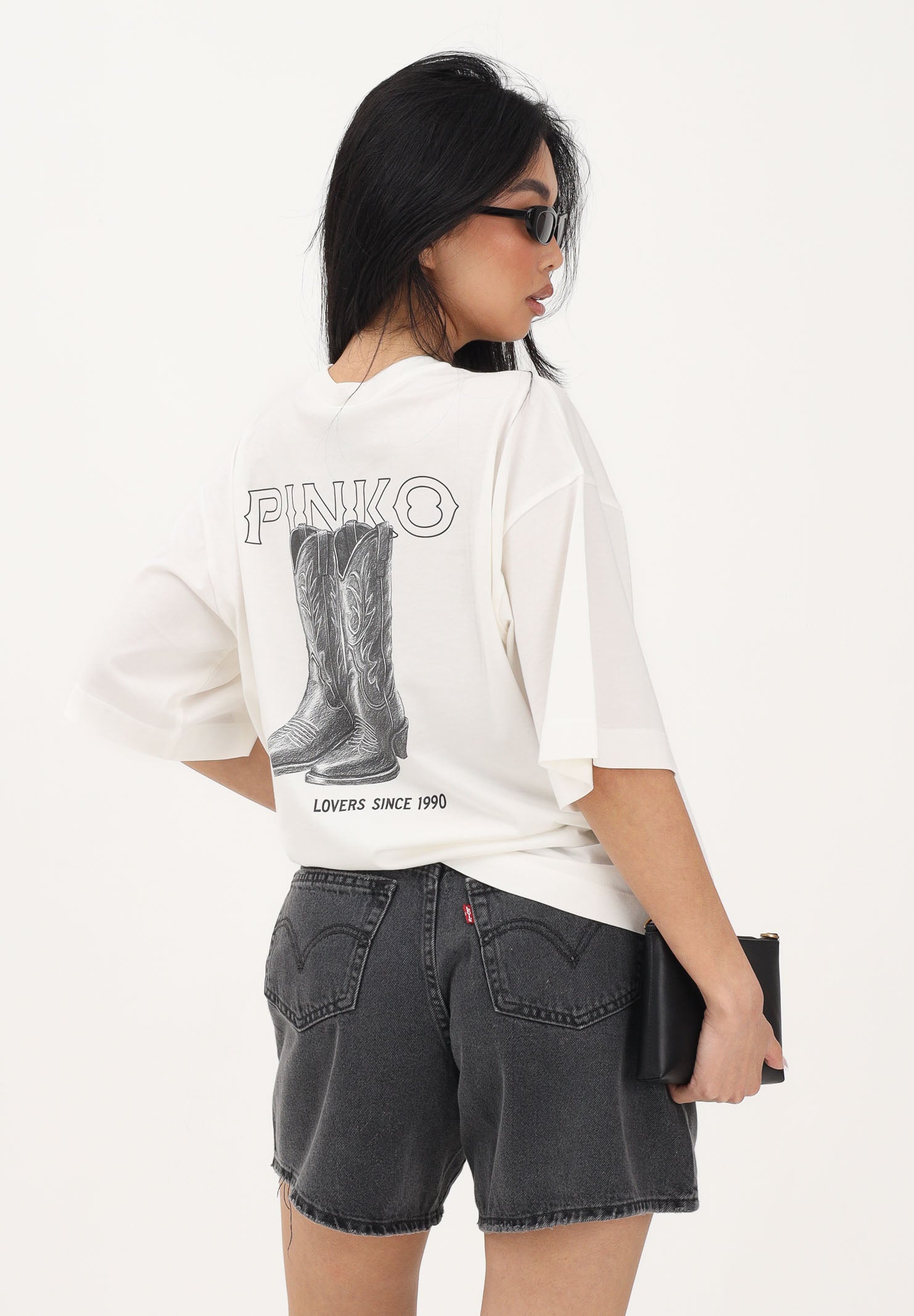 PINKO T-shirt a manica corta bianca da donna con maxi stampa sul retro 106872A3B3 Z05 PINKO 