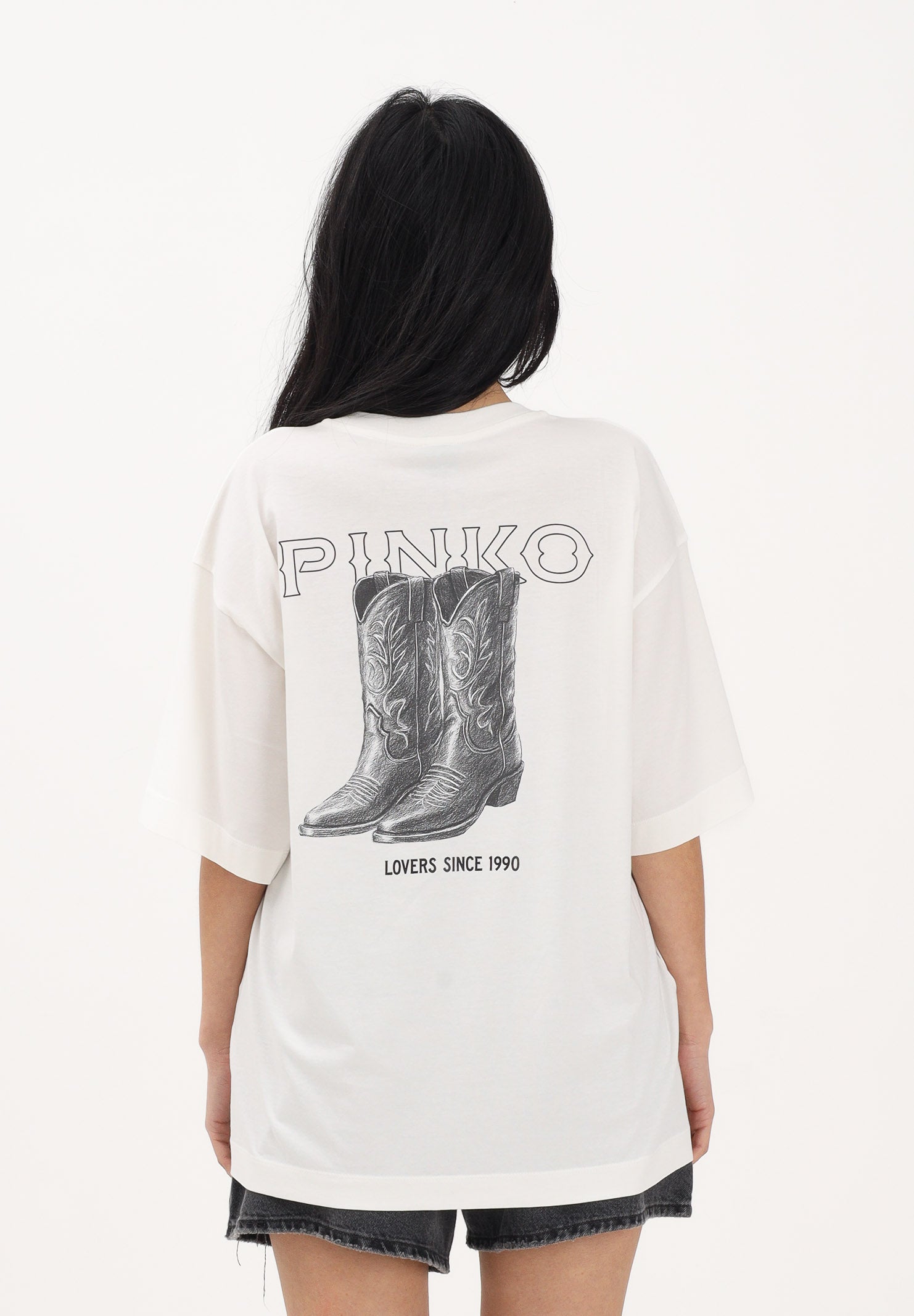 PINKO T-shirt a manica corta bianca da donna con maxi stampa sul retro 106872A3B3 Z05 PINKO 