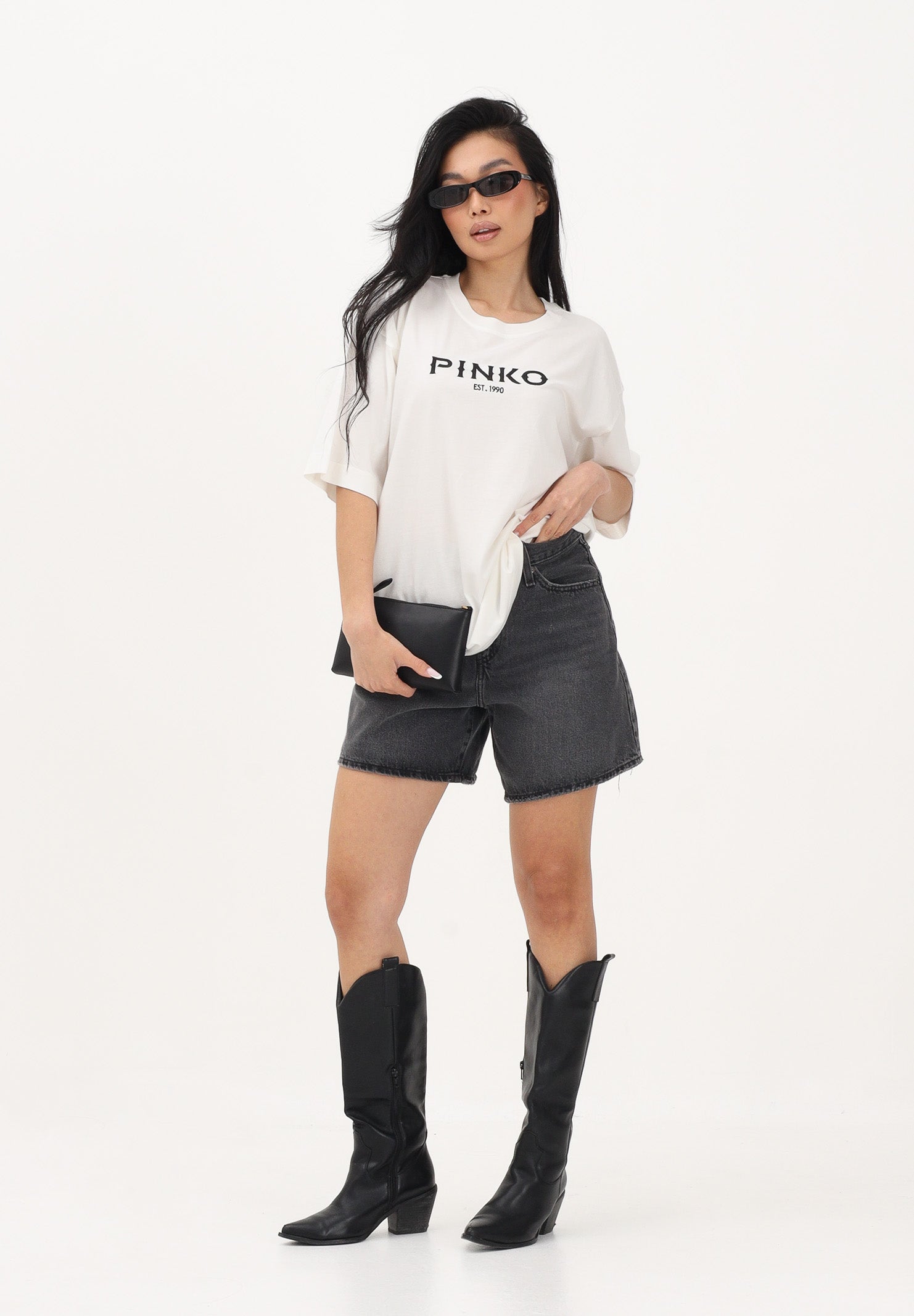 PINKO T-shirt a manica corta bianca da donna con maxi stampa sul retro 106872A3B3 Z05 PINKO 