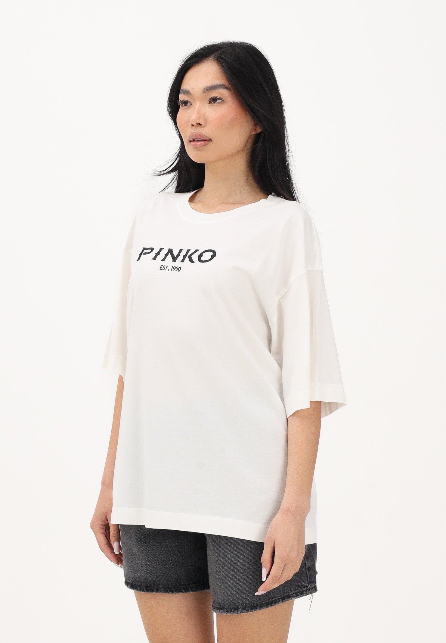 PINKO T-shirt a manica corta bianca da donna con maxi stampa sul retro 106872A3B3 Z05 PINKO 