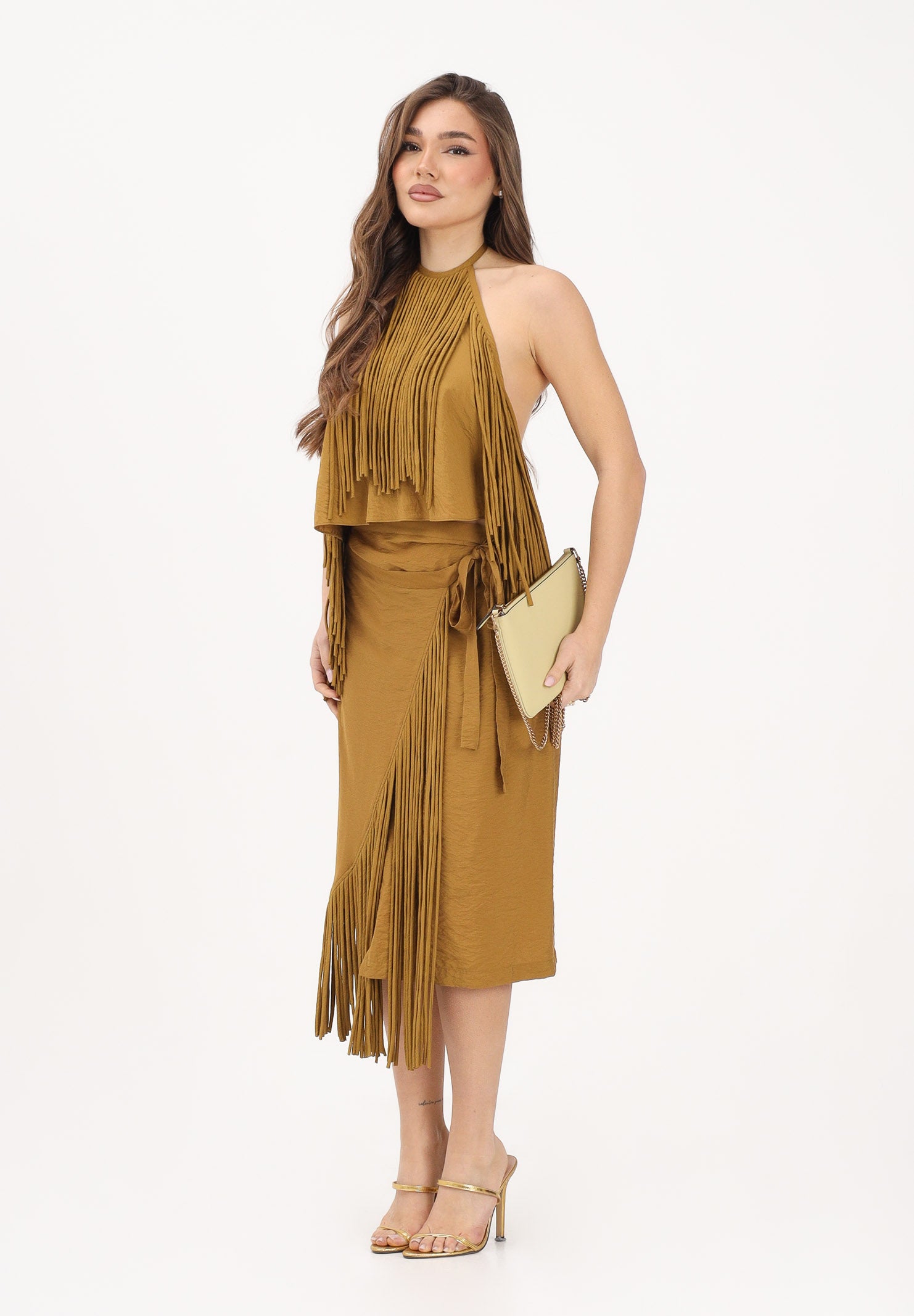 PINKO Gonna midi kiwi da donna con frange 106887A3AY L25 PINKO 
