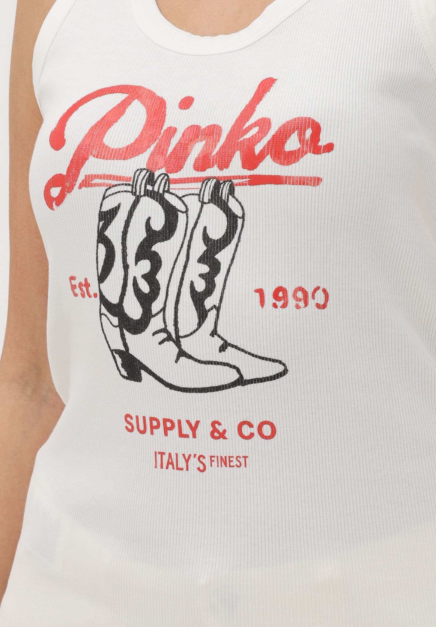 PINKO Canotta bianca da donna con stampa vintage 106901A3BX Z05 PINKO 
