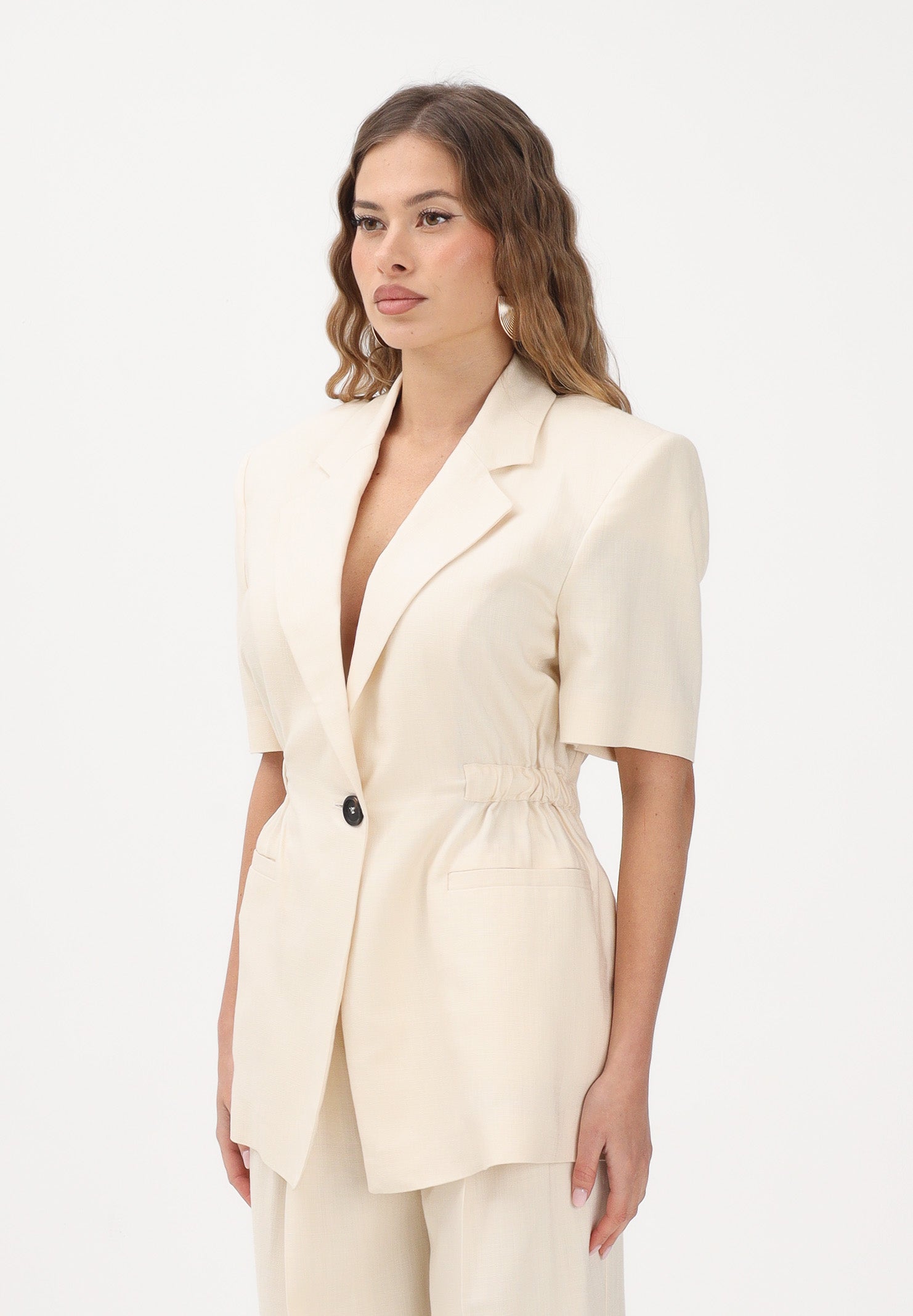 PINKO Giacca a manica corta panna da donna con vita elasticizzata<BR/> 106912A2W6 C00 PINKO 