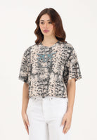 PINKO T-shirt a manica corta beige da donna con fantasia pitonata e logo 106921A3C8 CZ9 PINKO 