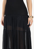 PINKO Abito lungo strapless nero da donna con gonna in voile 107015A3D1 Z99 PINKO 
