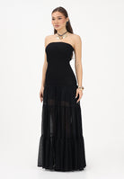 PINKO Abito lungo strapless nero da donna con gonna in voile 107015A3D1 Z99 PINKO 