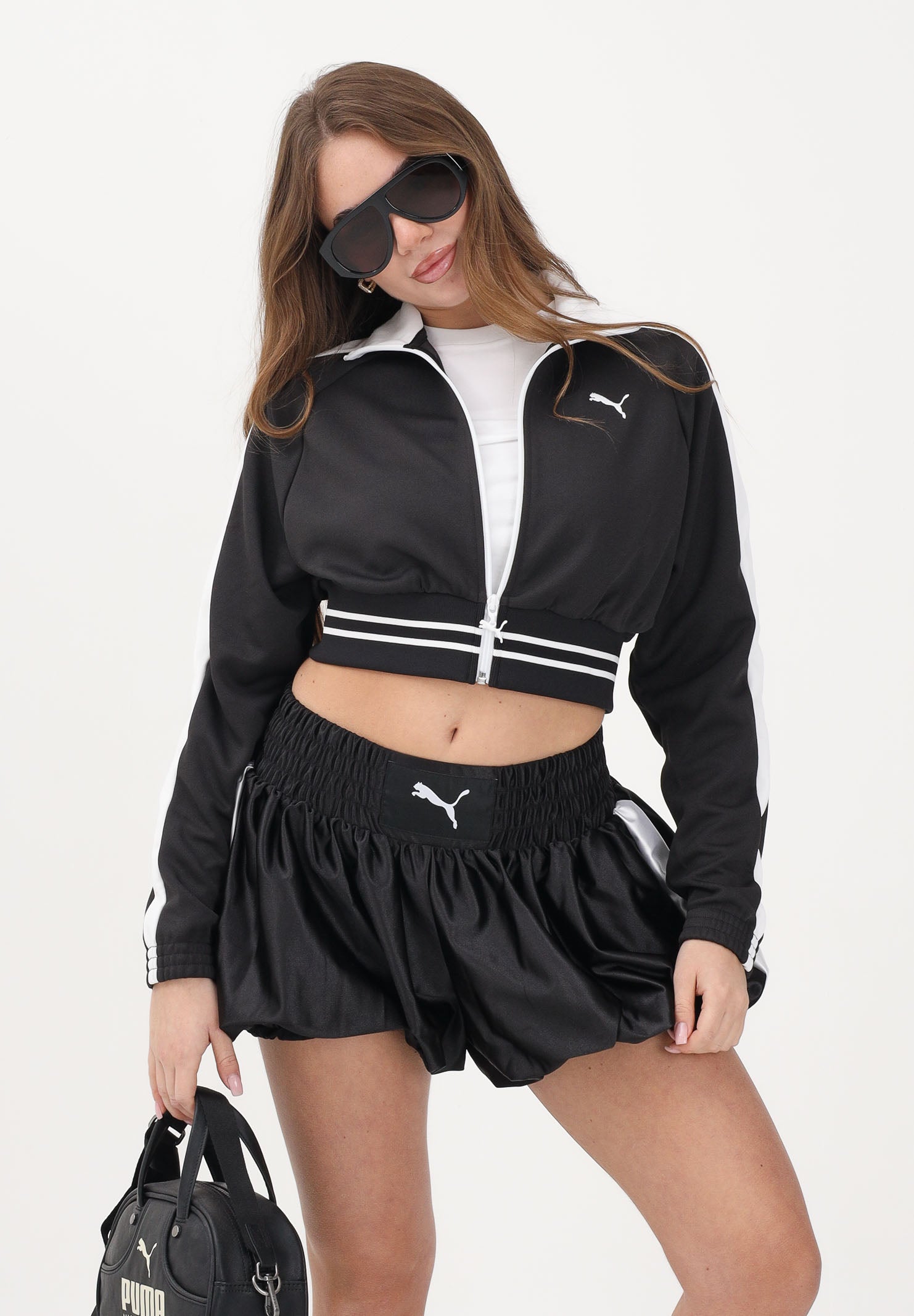PUMA Felpa crop con zip T7 nera da donna 634556 01 PUMA 