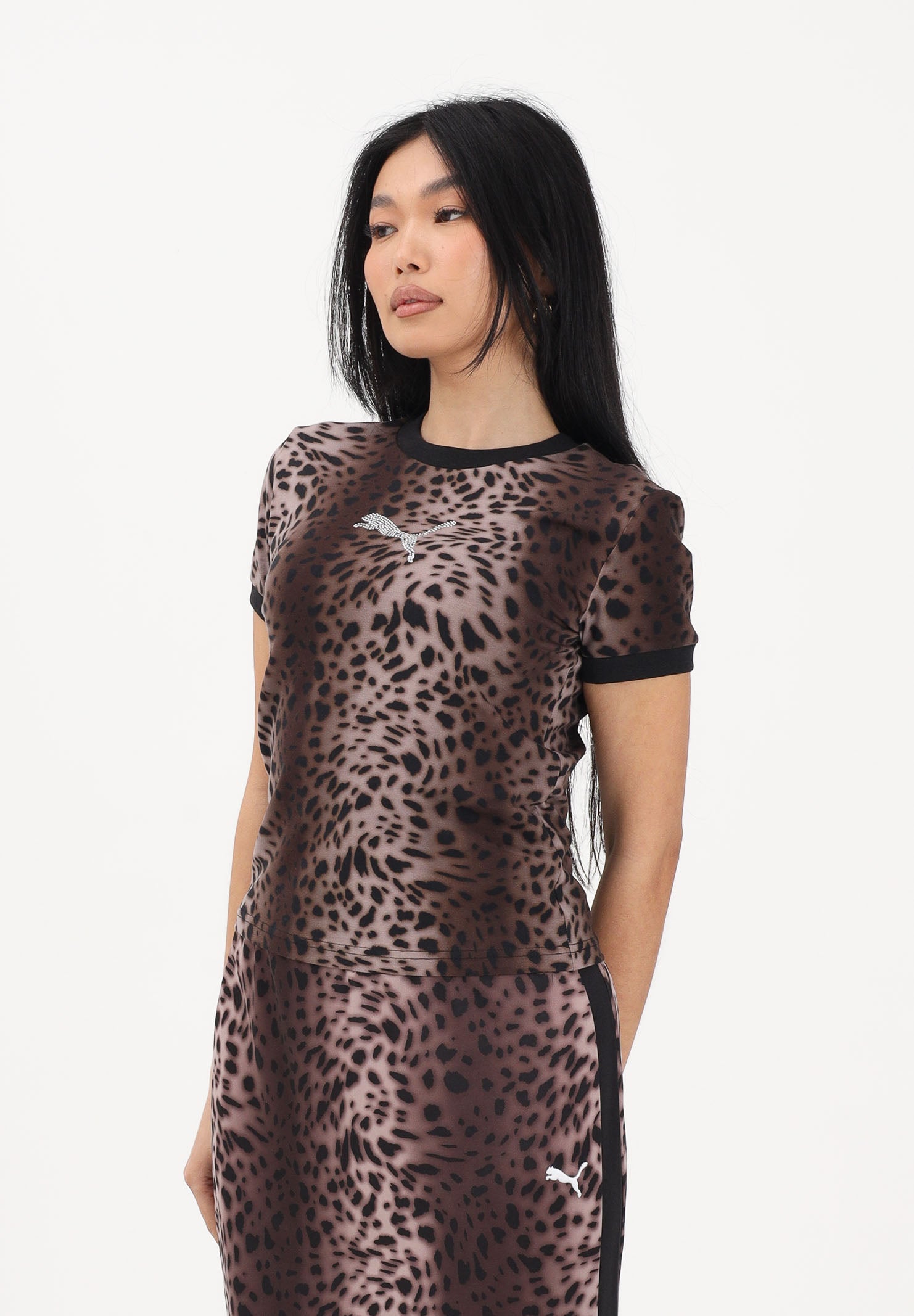 PUMA T-shirt a manica corta Essentials Leo Luxe marrone da donna 634562 01 PUMA 