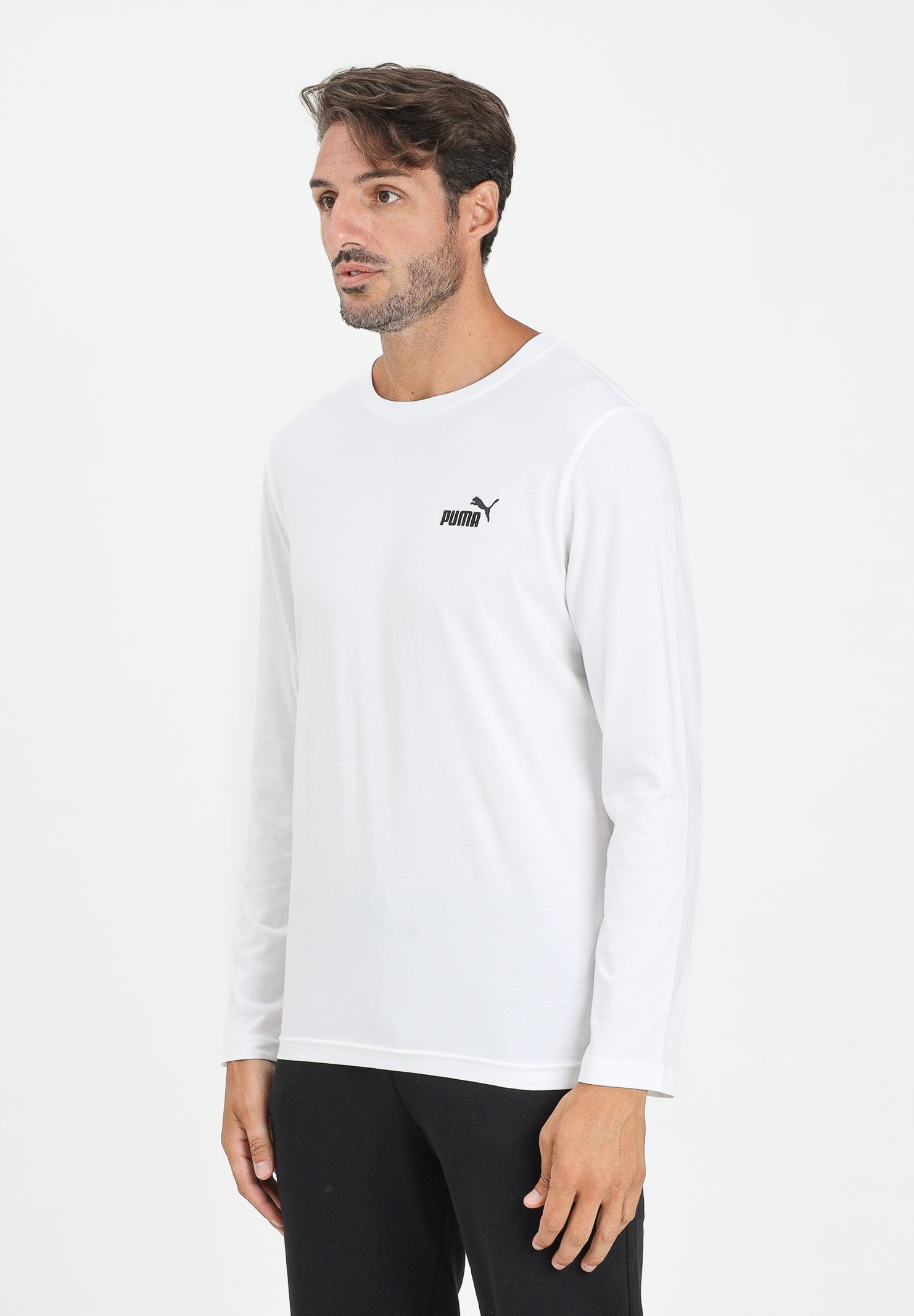 PUMA T-shirt a manica lunga Essentials con logo N. 1 bianca da uomo 682546 02 PUMA 