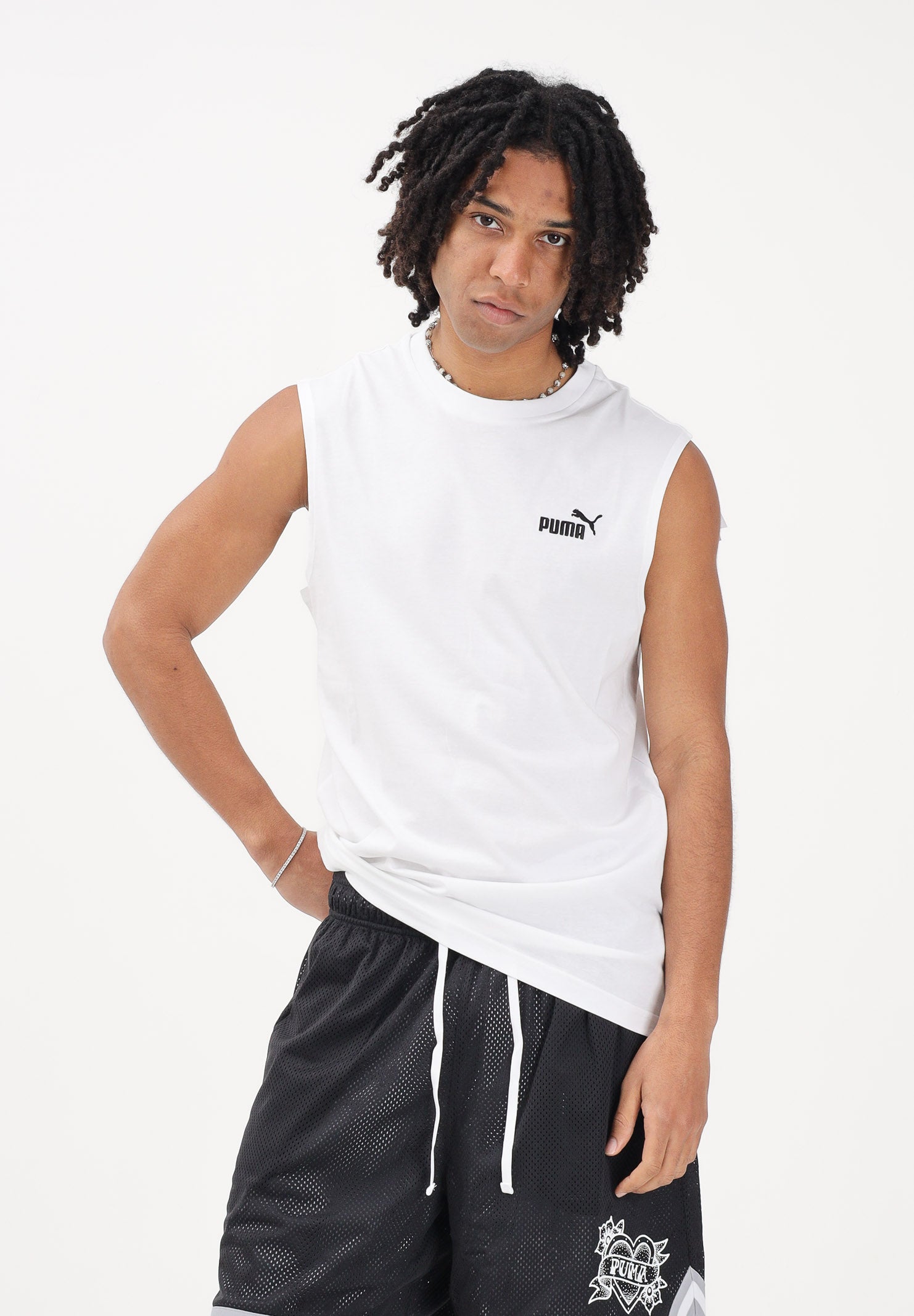 PUMA T-shirt senza maniche Essentials bianca da uomo 682626 02 PUMA 