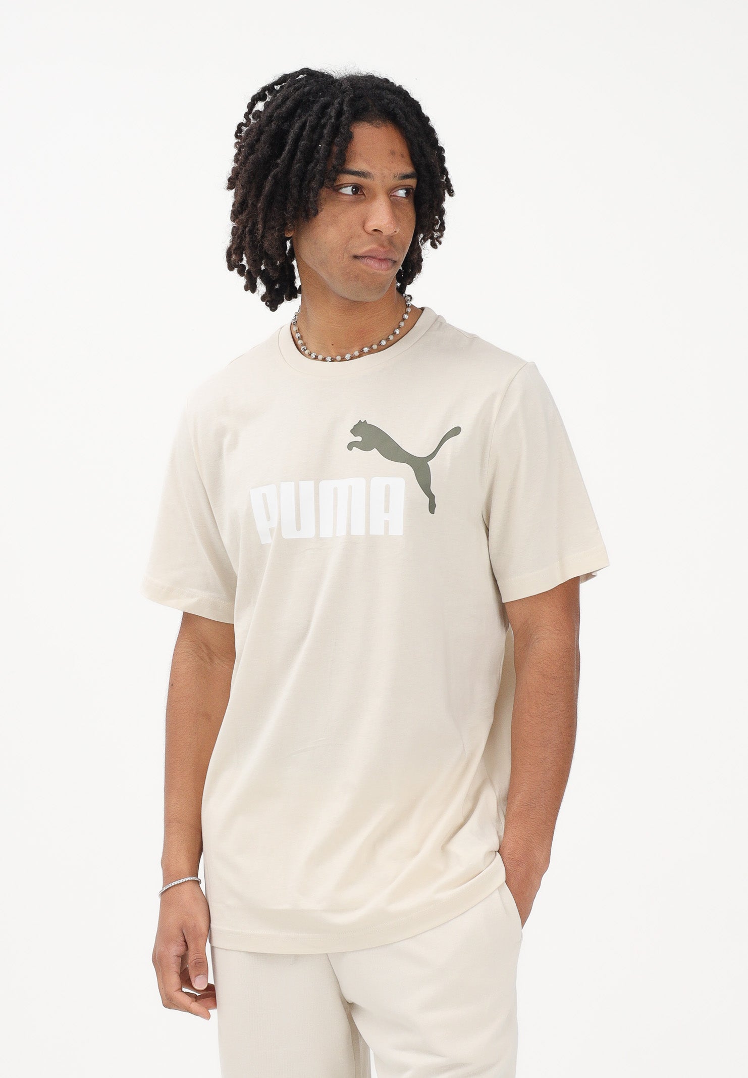 PUMA T-shirt a manica corta Essentials 2 Colour N.1 Logo panna da uomo 684708 86 PUMA 