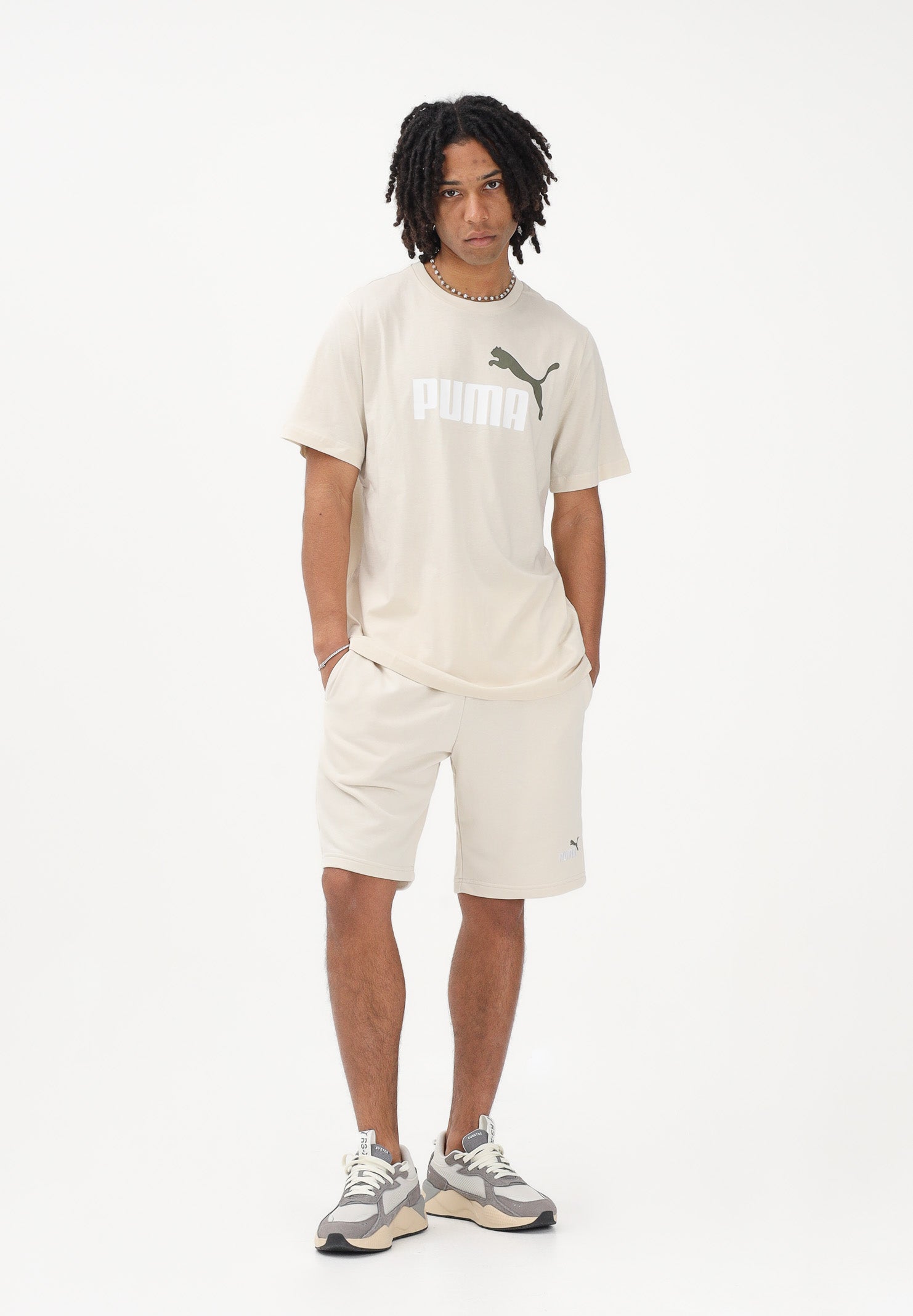 PUMA T-shirt a manica corta Essentials 2 Colour N.1 Logo panna da uomo 684708 86 PUMA 